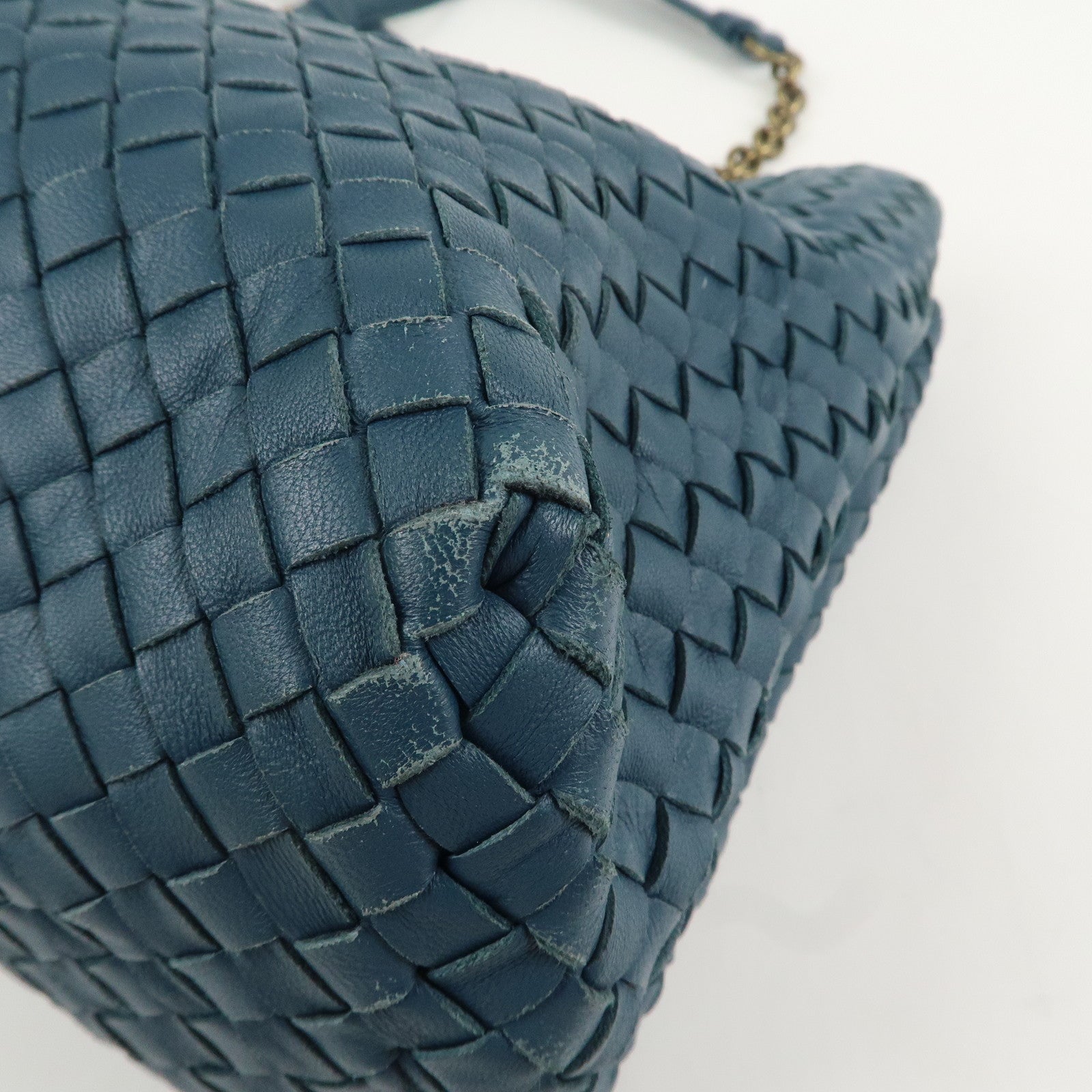 BOTTEGA VENTA Intrecciato Leather Shoulder Bag Hand Bag Blue