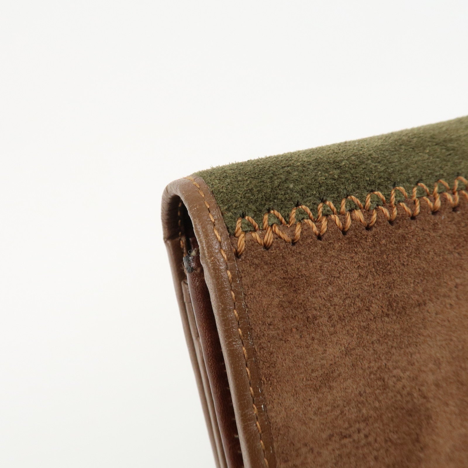 CELINE Suede Leather Patchwork Bifold Wallet Multi Color Used