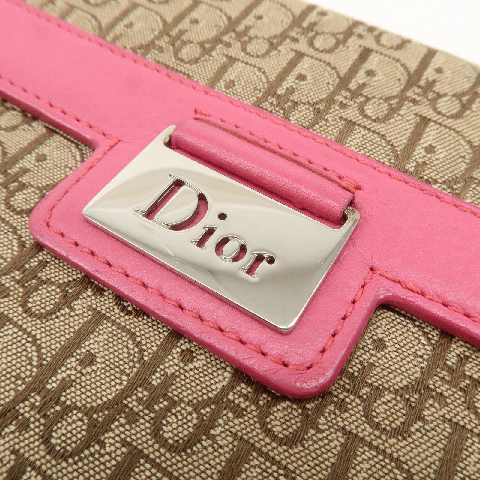 Christian Dior Trotter Canvas Leather Bi-fold Long Wallet Pink