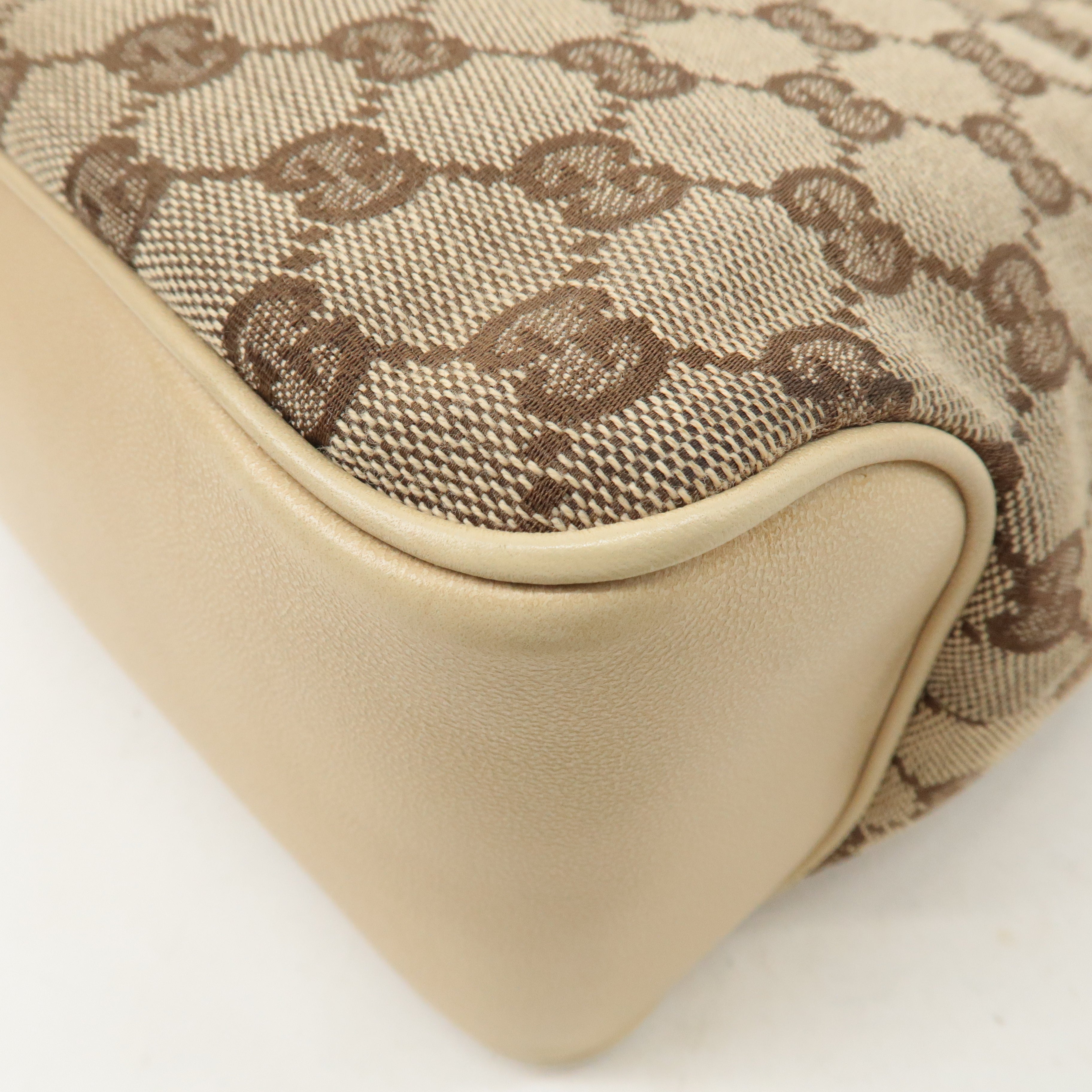 GUCCI GG Canvas Leather Shoulder Bag Hand Bag Beige 109143