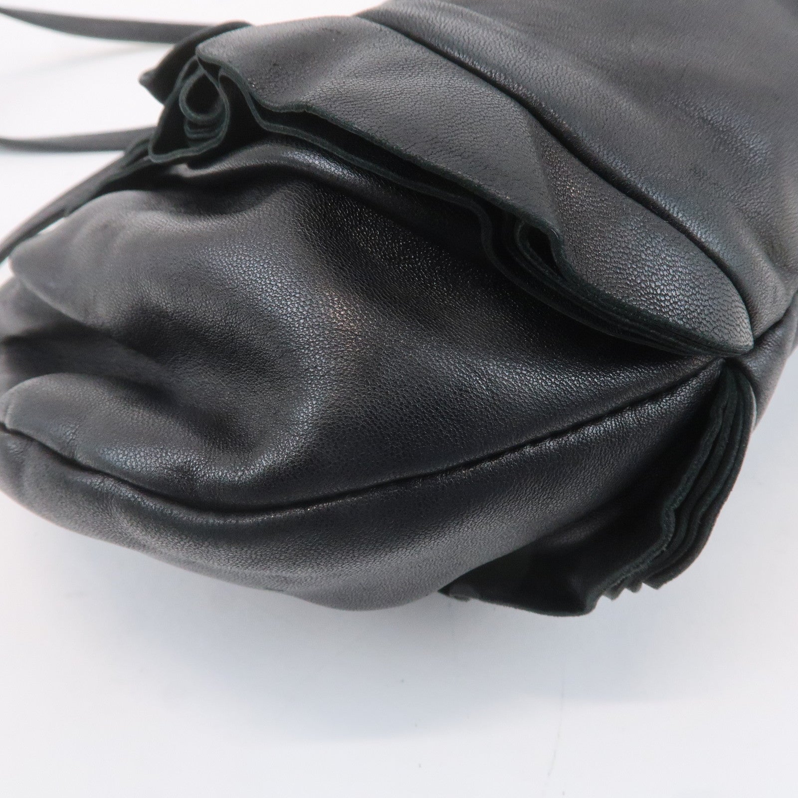 PRADA Leather Gathered Shoulder Bag Black