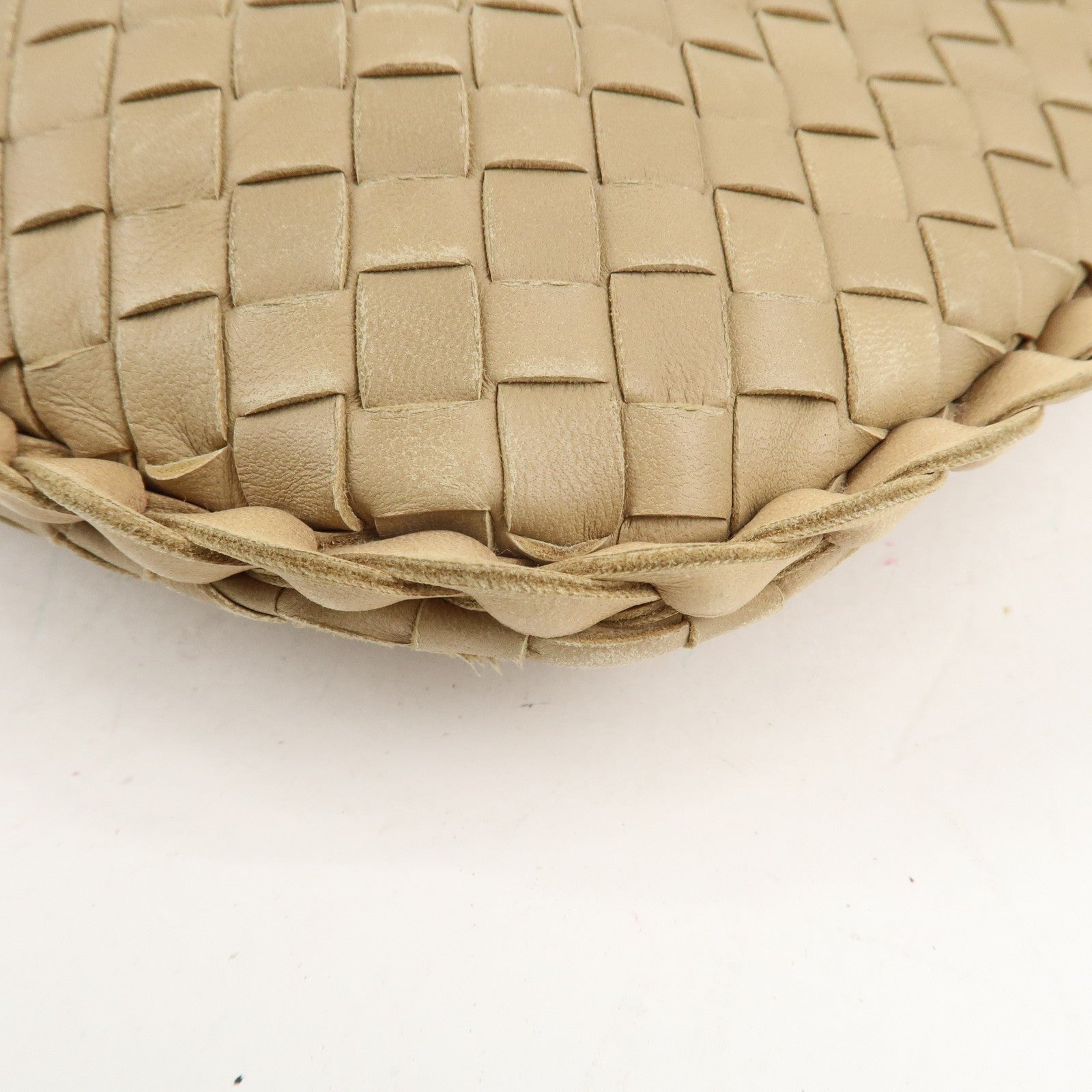 BOTTEGA VENETA Hobo Intrecciato Leather Shoulder Bag Beige 115653 Used
