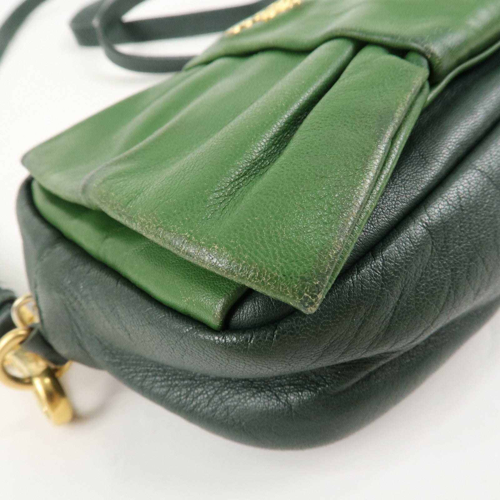 PRADA Logo Leather Ribbon Shoulder Bag Green BP0166