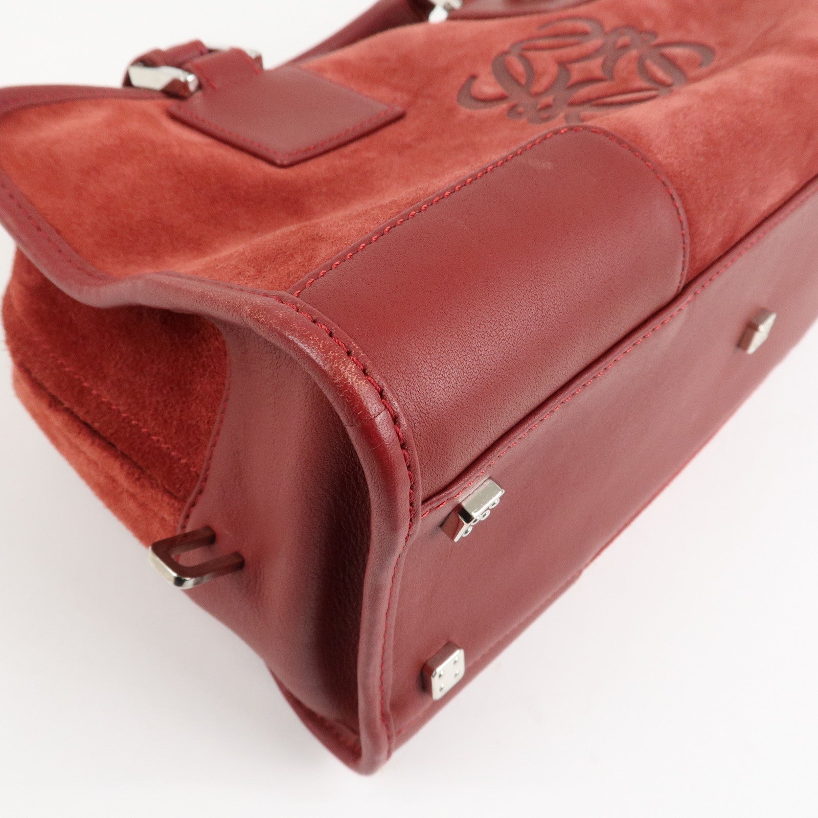 LOEWE Anagram Suede Leather Amazona 28 Hand Bag Red Silver HDW Used