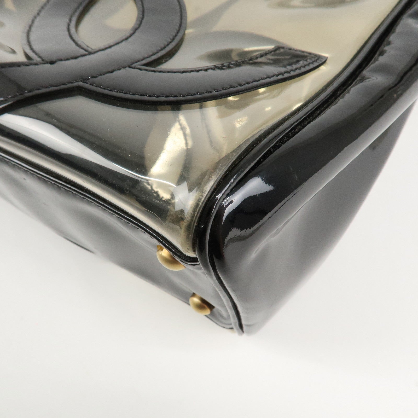 CHANEL PVC Patent Leather Vinyl Triple COCO Mark Tote Bag Black Used