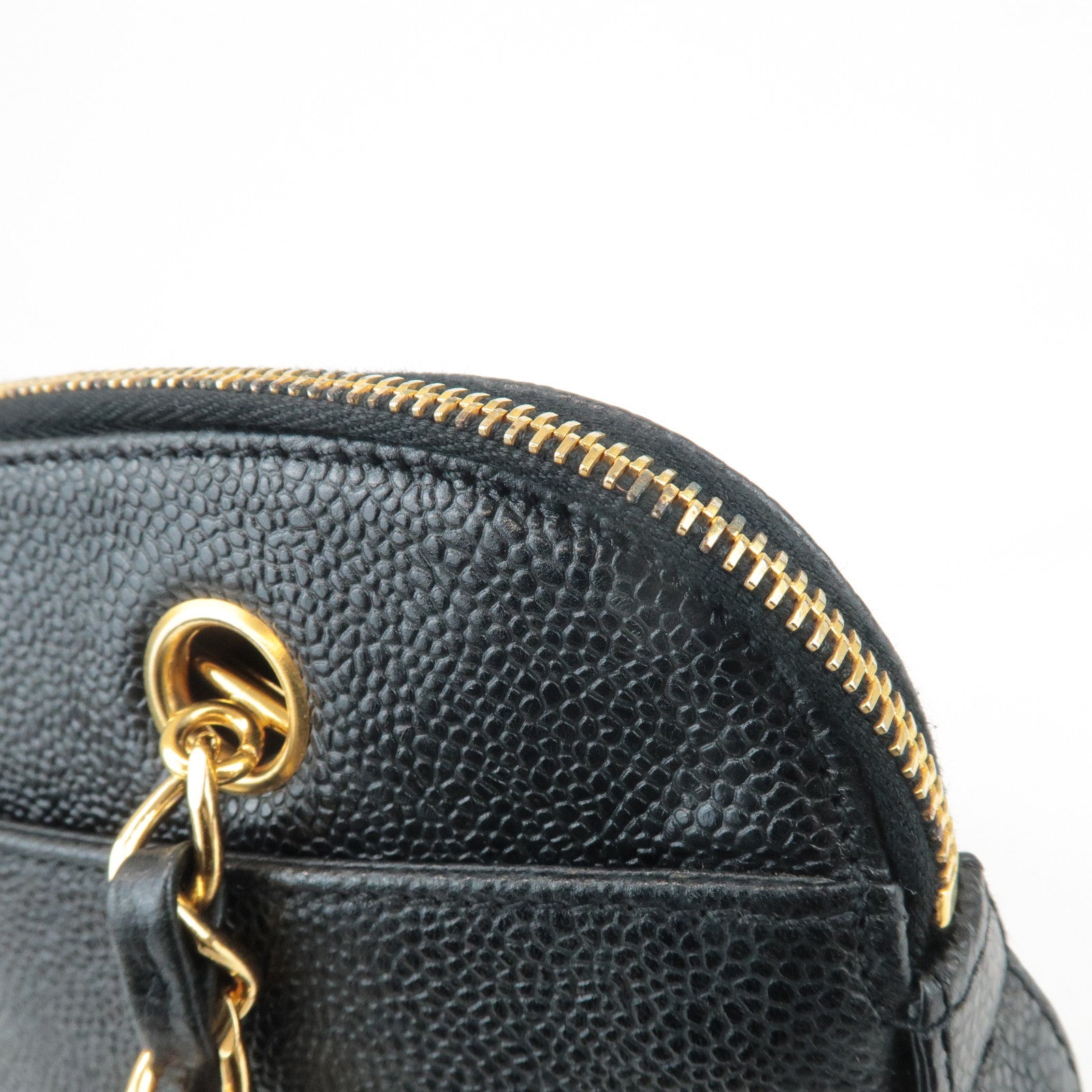 CHANEL Triple COCO Caviar Skin Chain Tote Bag Shoulder Bag Black Used