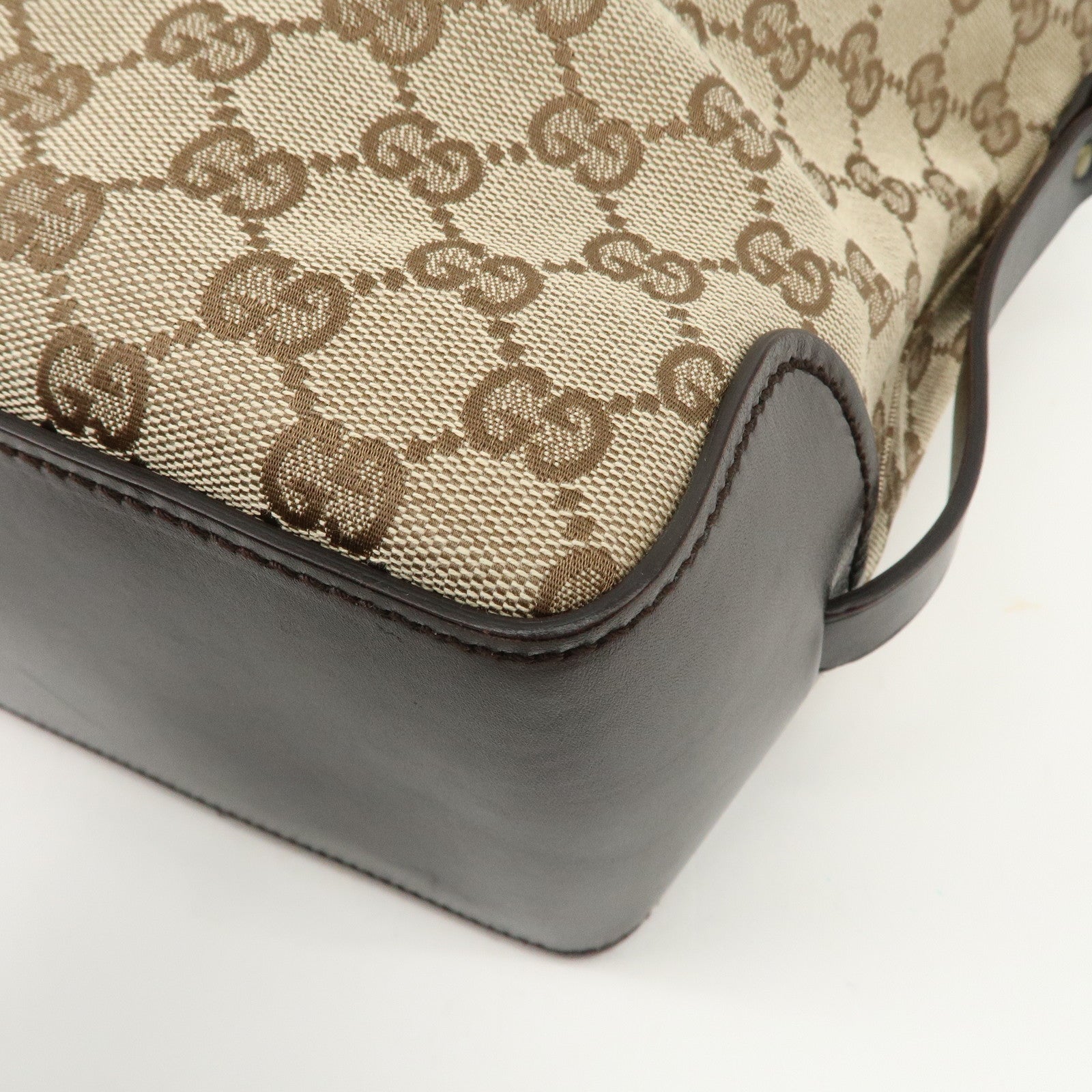 GUCCI GG Canvas Leather Tote Bag Beige Dark Brown 106251 Used