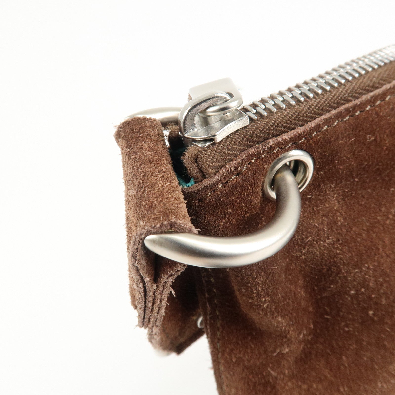 CELINE Suede Leather Shoulder Bag Macadam Engraved Flower Brown Used