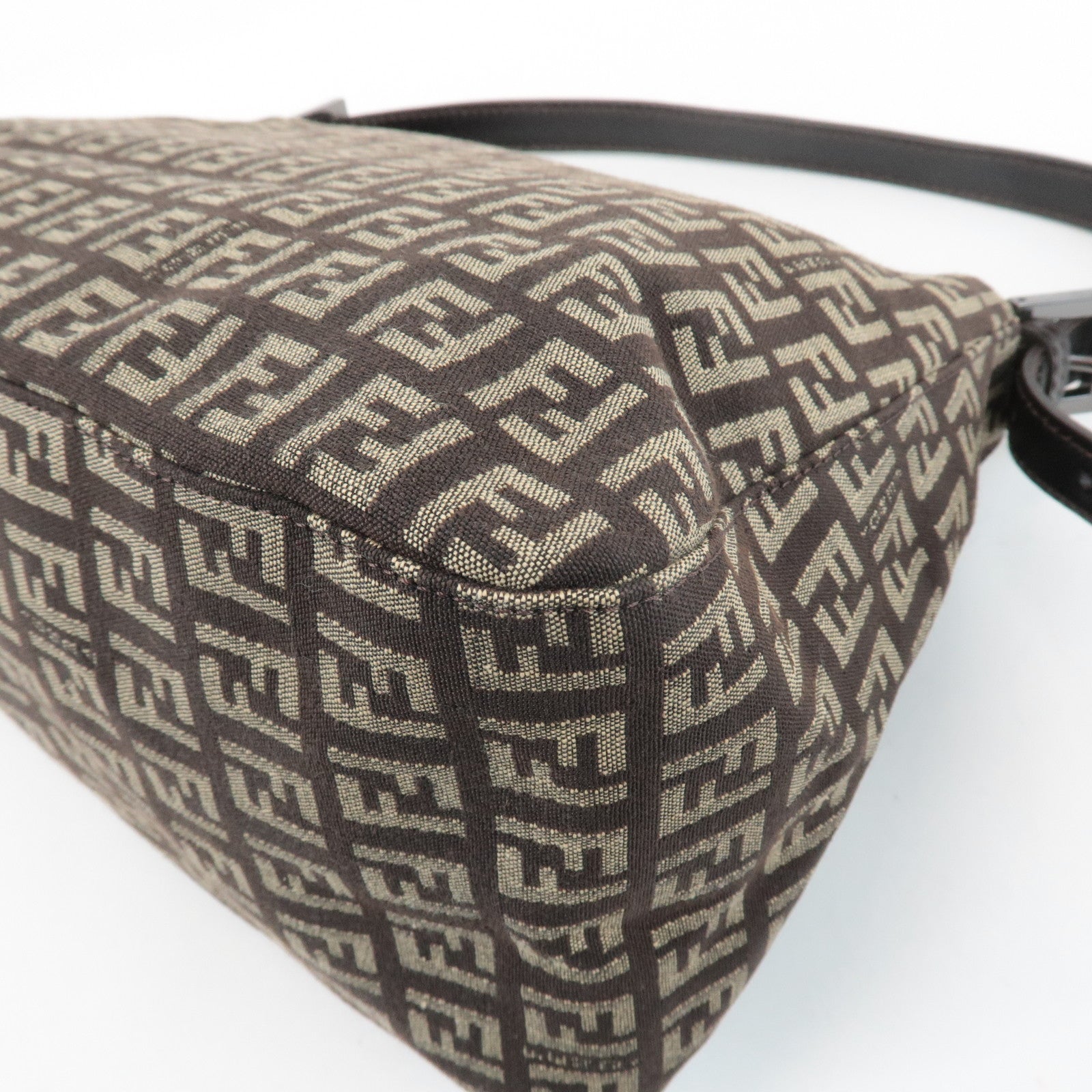 FENDI Mamma Baguette Zucchino Canvas Leather Shoulder Bag 8BR001 Used