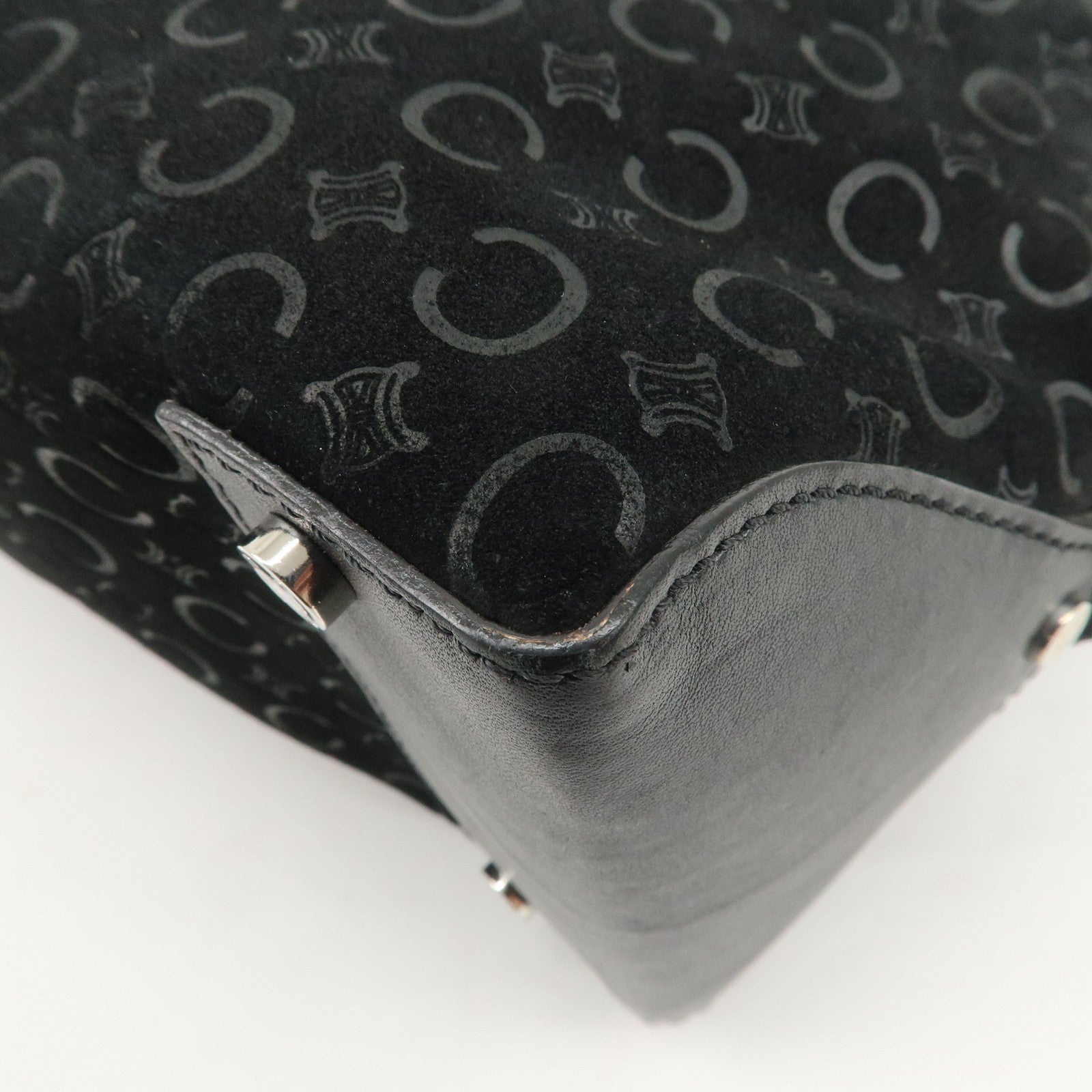 CELINE C Macadam Suede Leather Tote Bag Black Used