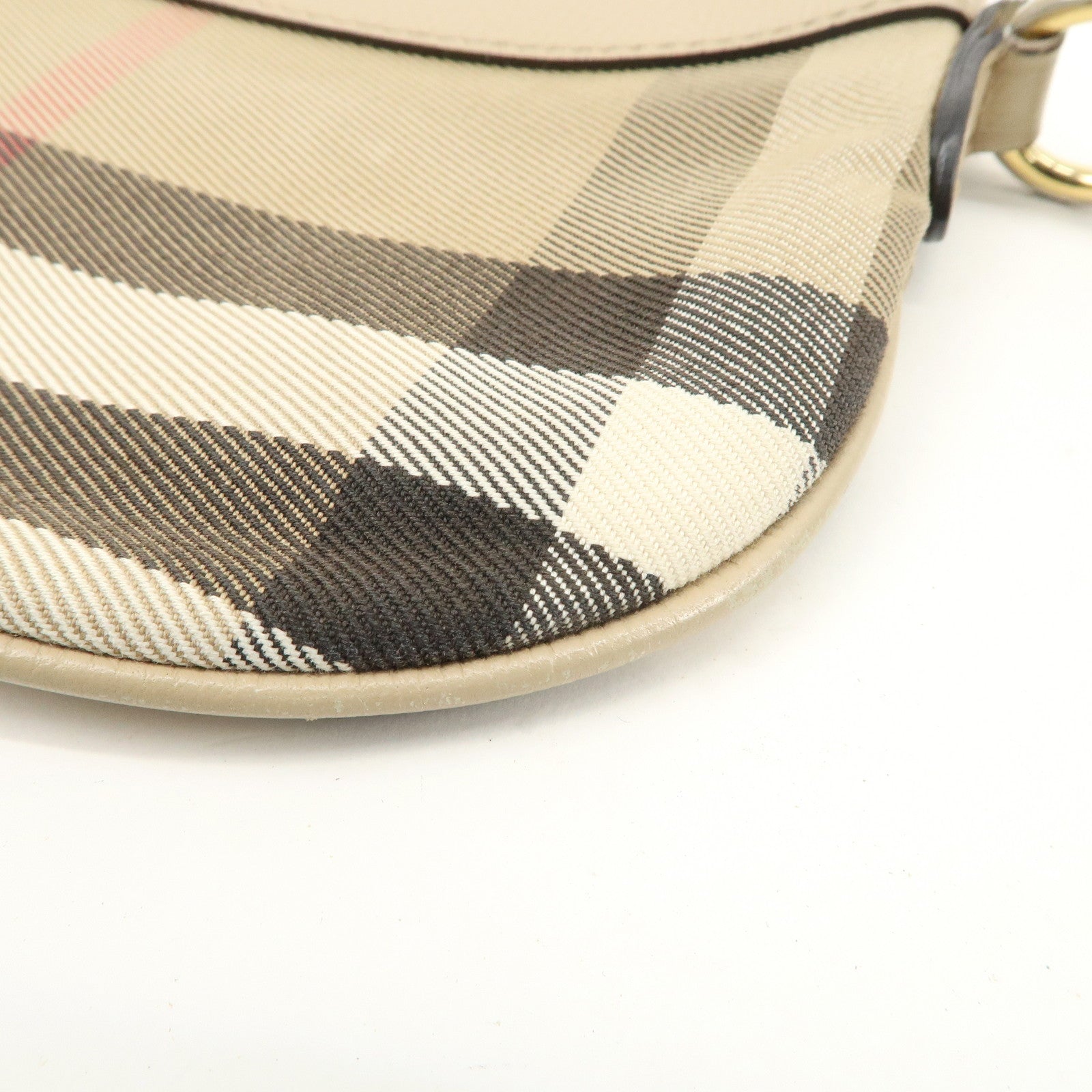 BURBERRY Nova Plaid Canvas Leather Shoulder Bag Beige