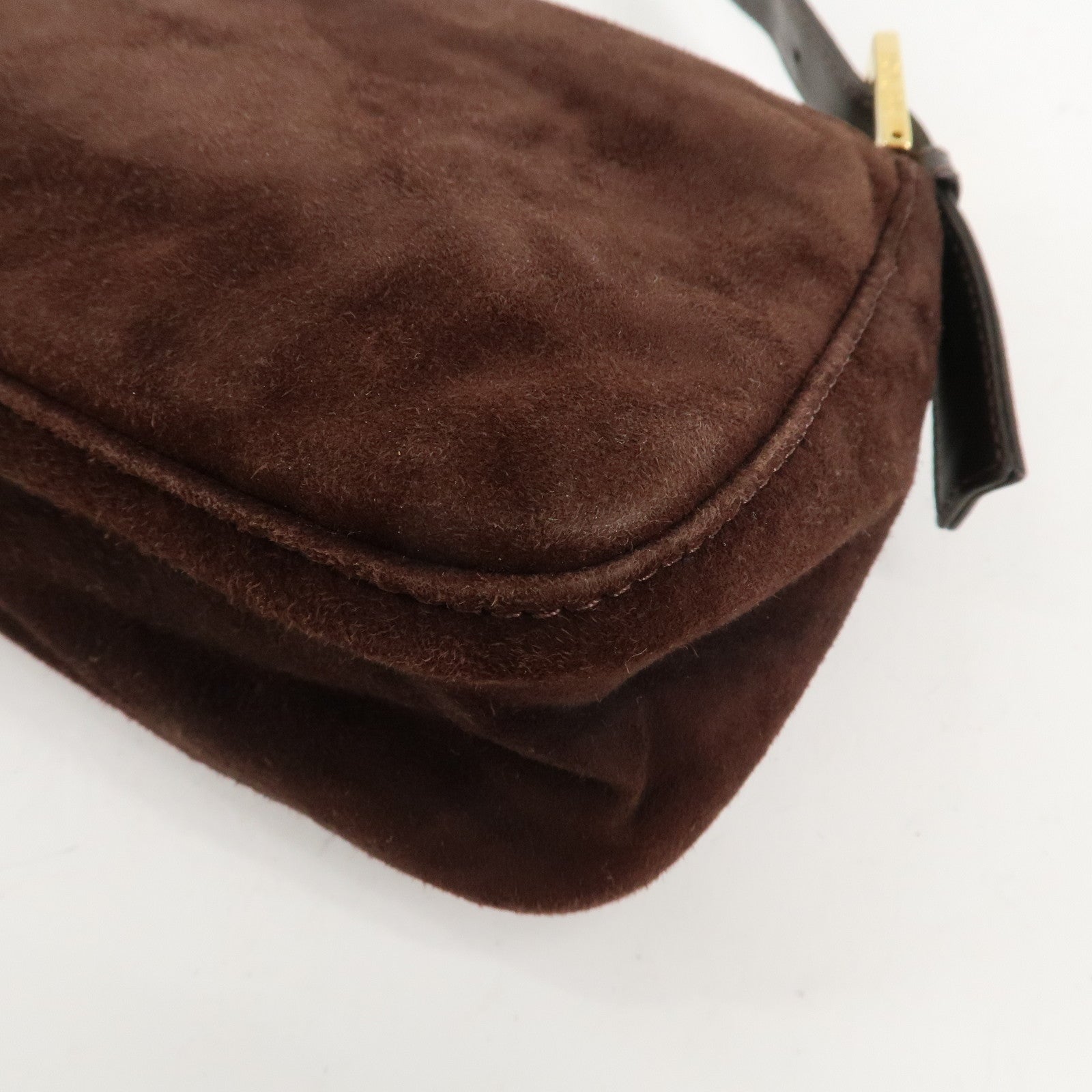 FENDI Suede Leather Shoulder Bag Dark Brown 26722 Used