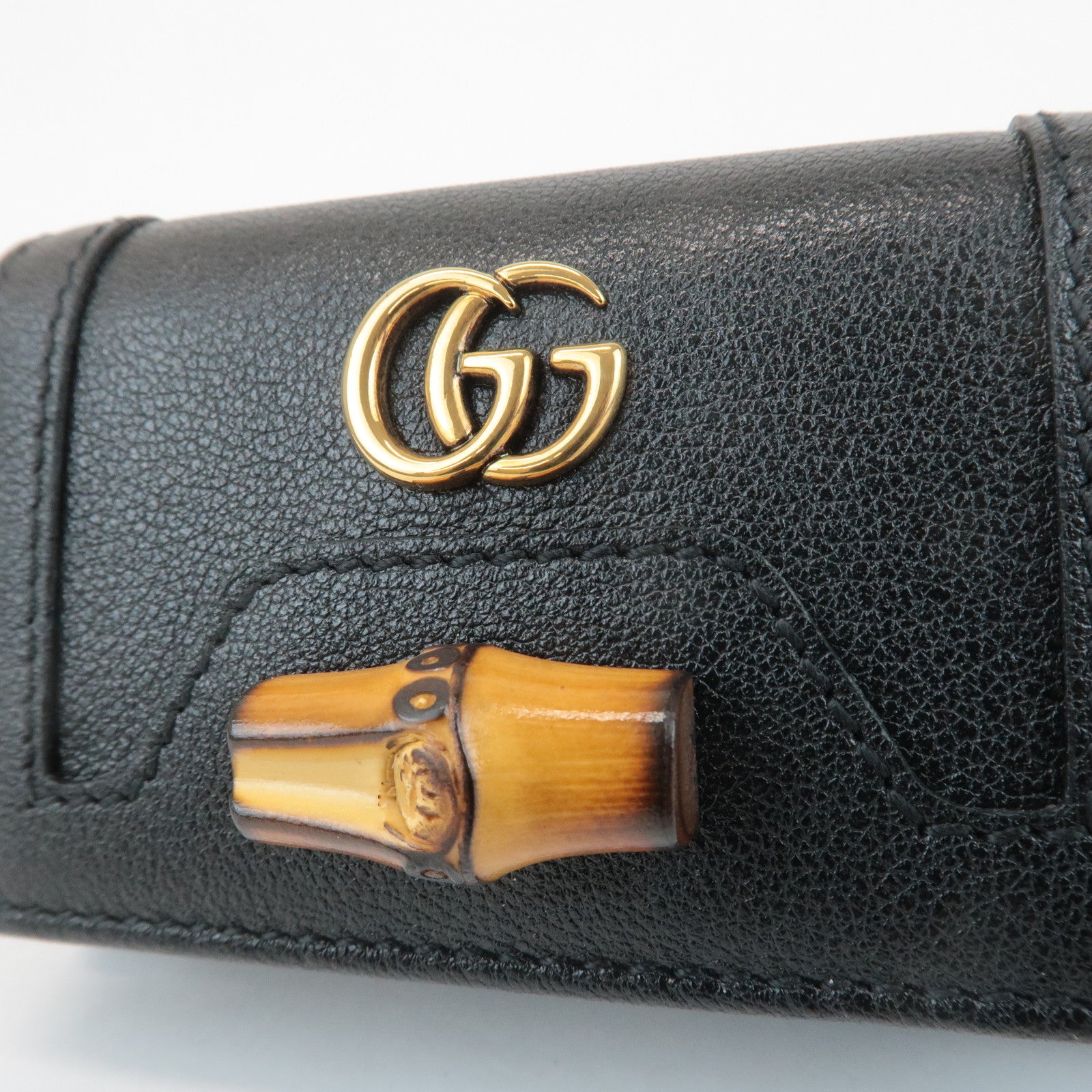 GUCCI GG Marmont Bamboo Leather 6 Rings Key Case Black 658636 Used