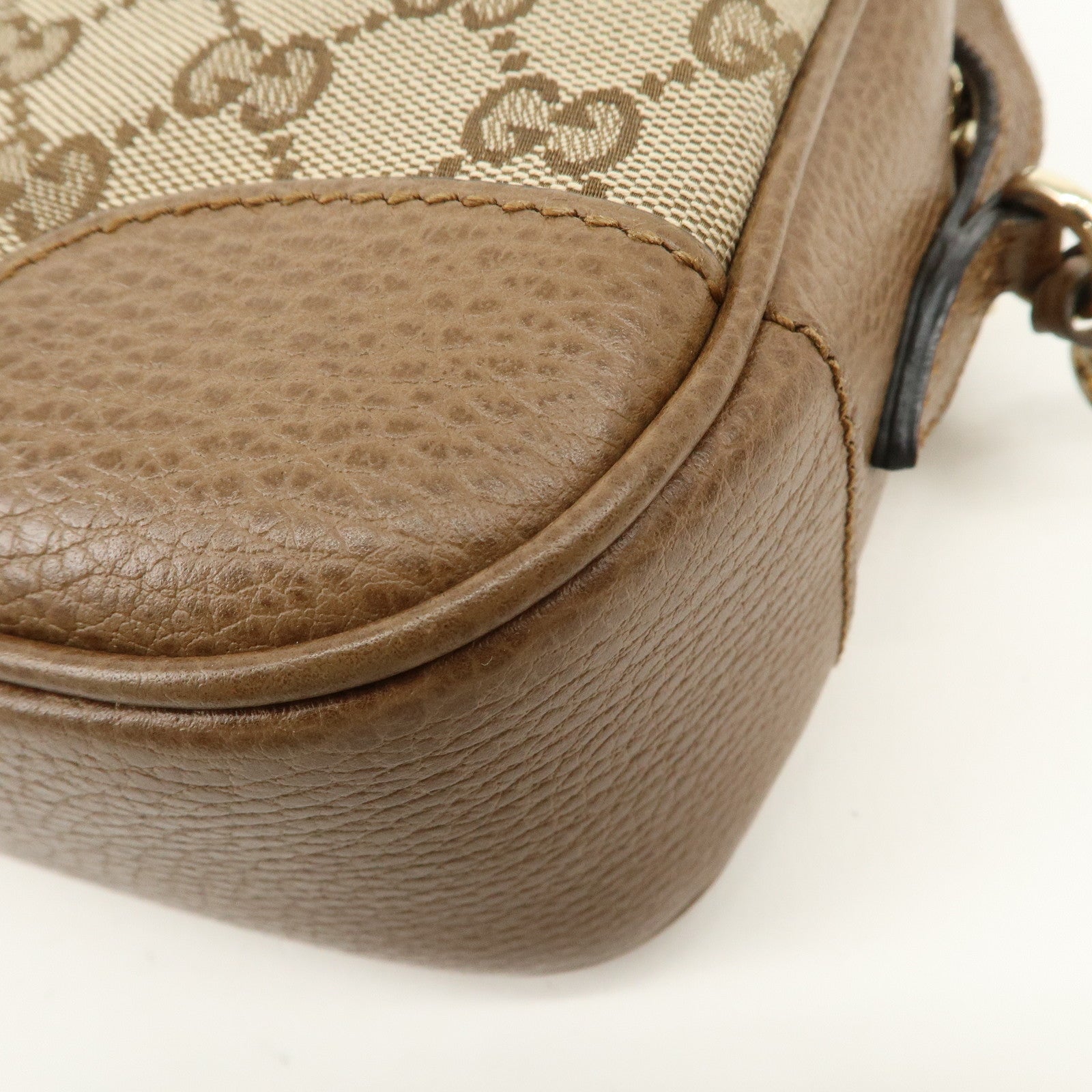 GUCCI GG Canvas Leather Shoulder Crossbody Bag Beige Brown 449413