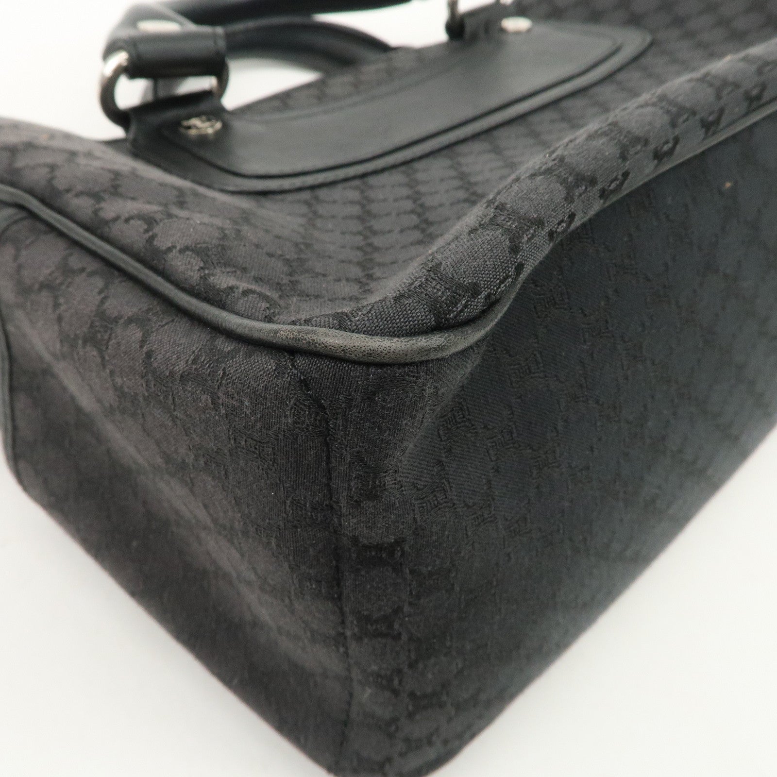 CELINE Macadam Canvas Leather Hand Bag Tote Bag Black CE00/23 Used