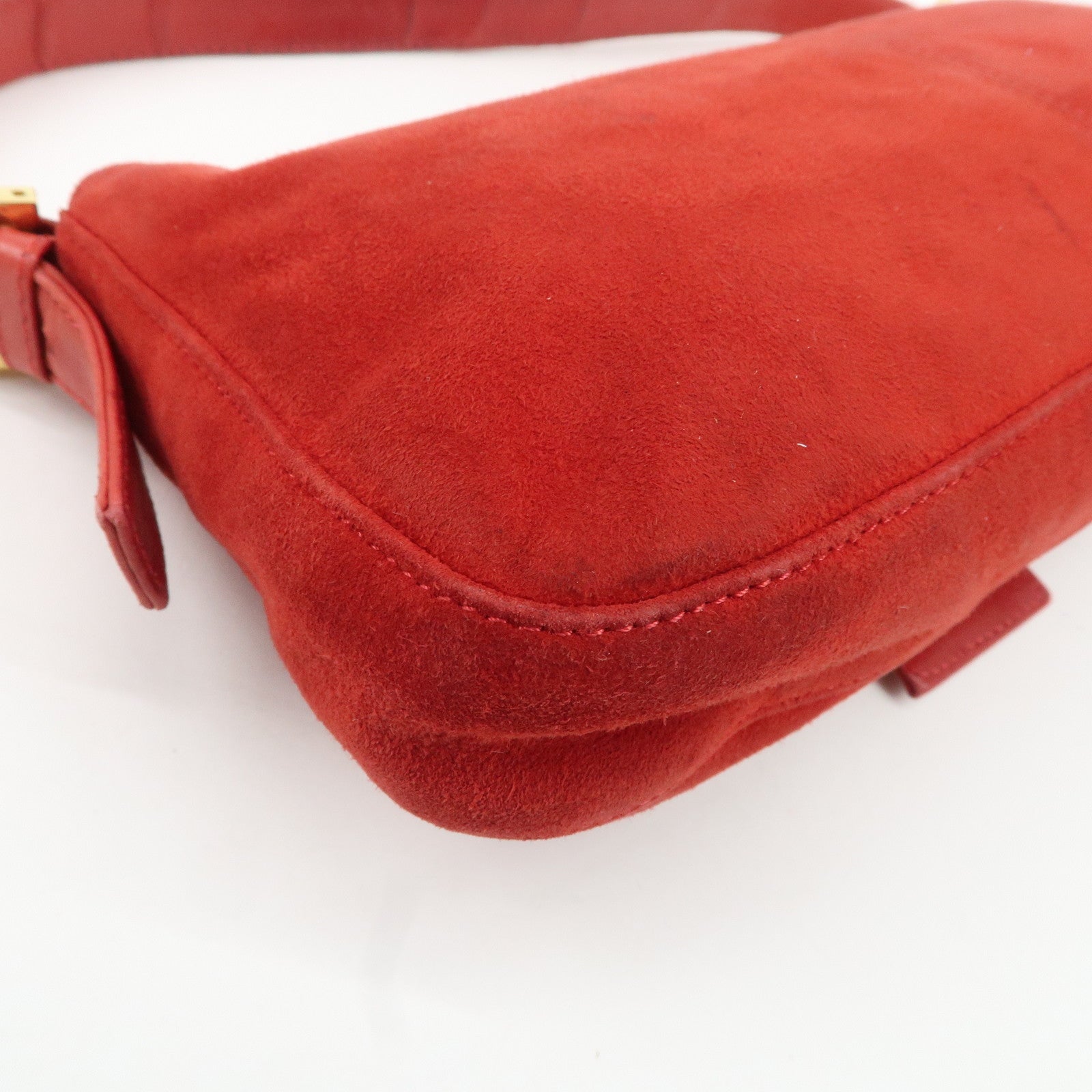 FENDI Mamma Baguette Suede Leather Shoulder Bag Red 26424