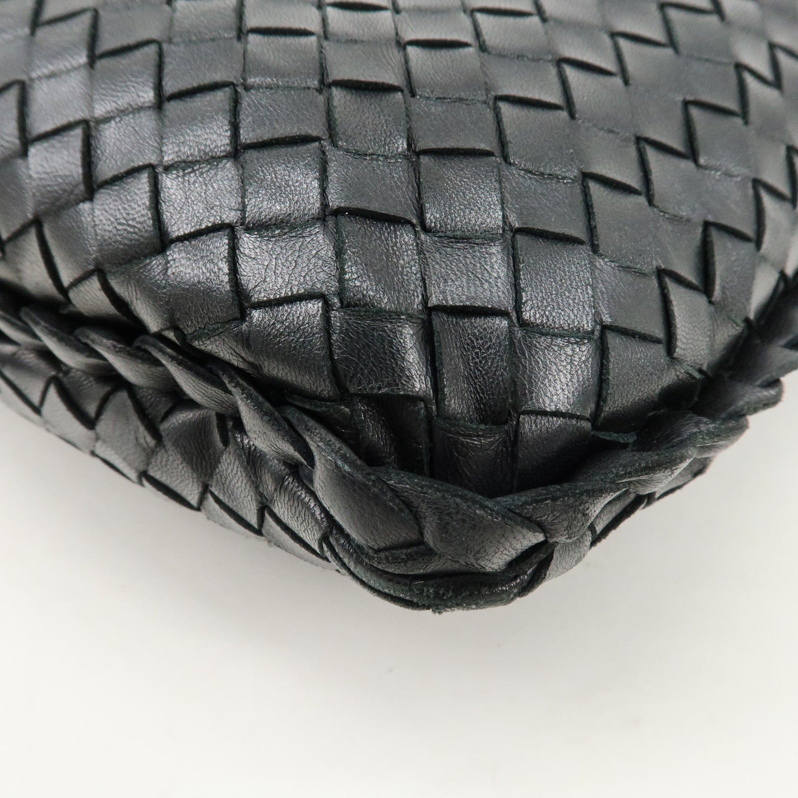 BOTTEGA VENETA Hobo Intrecciato Leather Shoulder Bag Black 115653