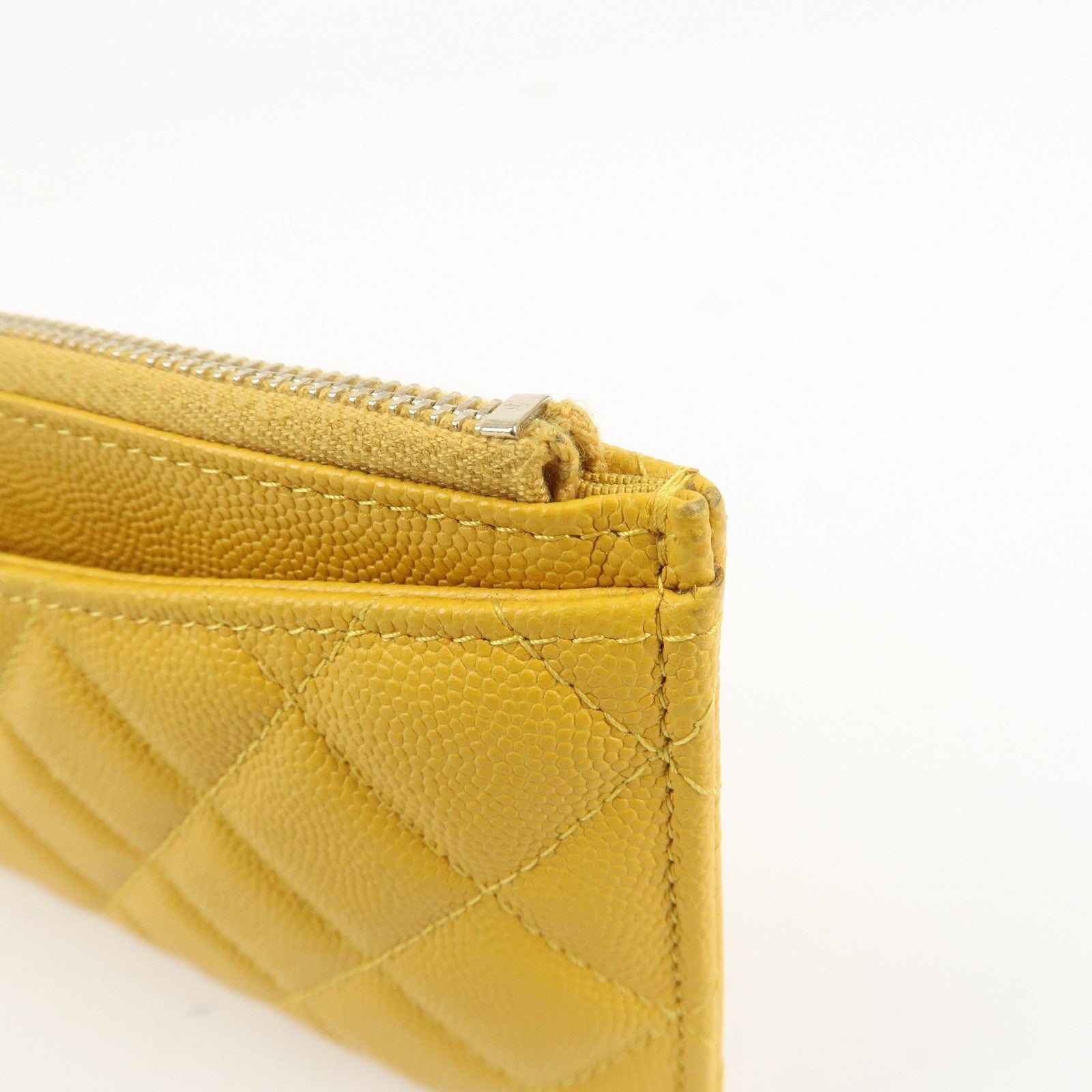 CHANEL Matelasse Caviar Skin Fragment Case Card Case Yellow Used