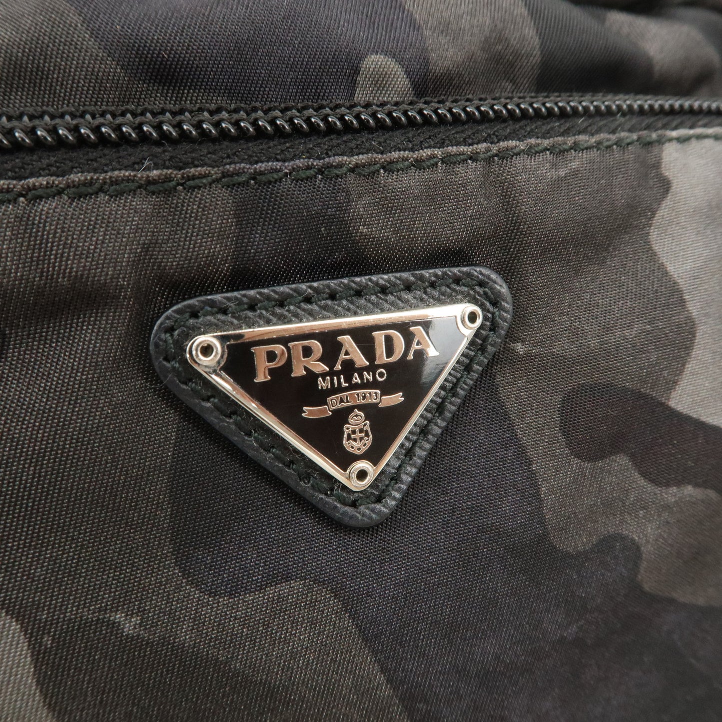 PRADA Logo Nylon Leather Pouch Camouflage Black Khaki