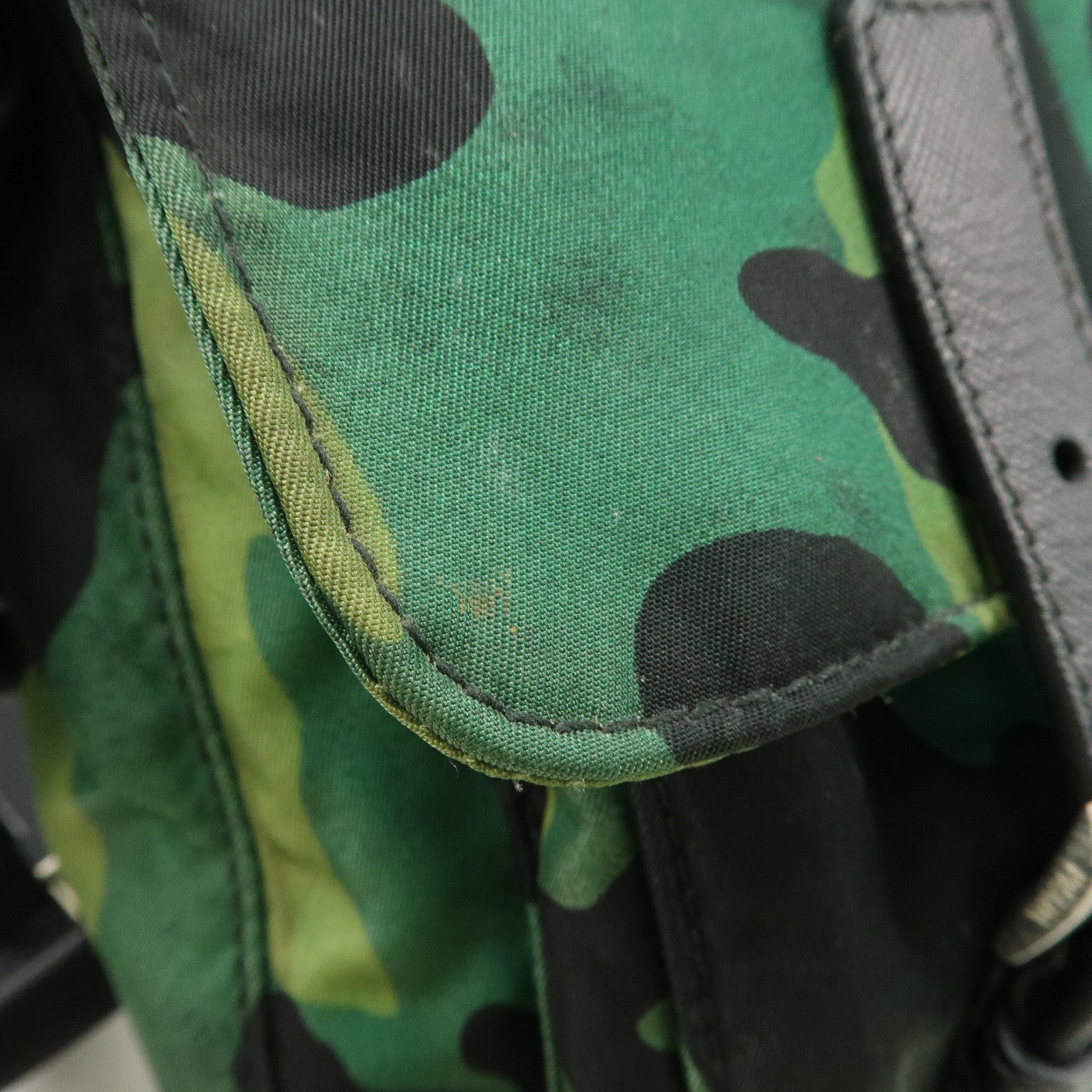 PRADA Logo Nylon Leather Camouflage Shoulder Bag Green Black Used