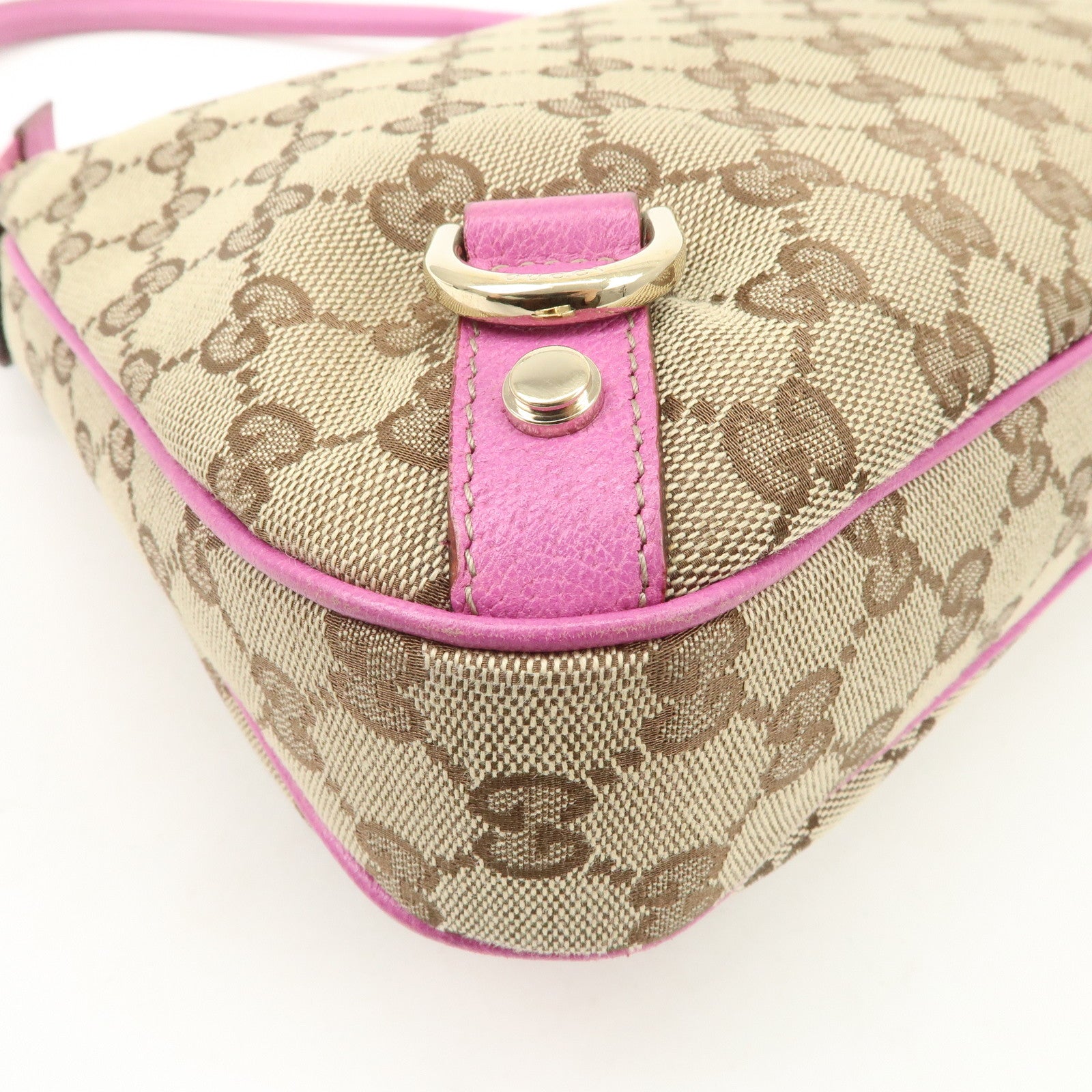 GUCCI Abbey GG Canvas Leather Shoulder Bag Beige Pink 130739 Used