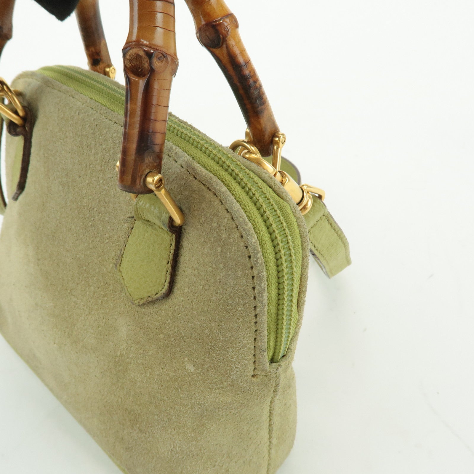 GUCCI Bamboo Suede Leather 2WAY Small Bag Green 007.2865.0231