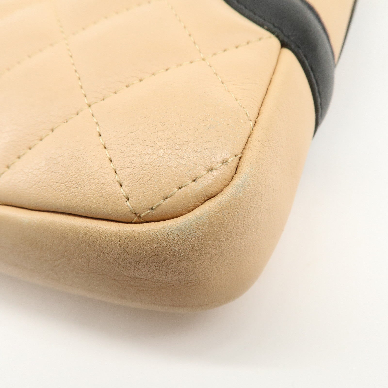 CHANEL Cambon Line Lambskin Shoulder Bag Beige Black A25178 Used