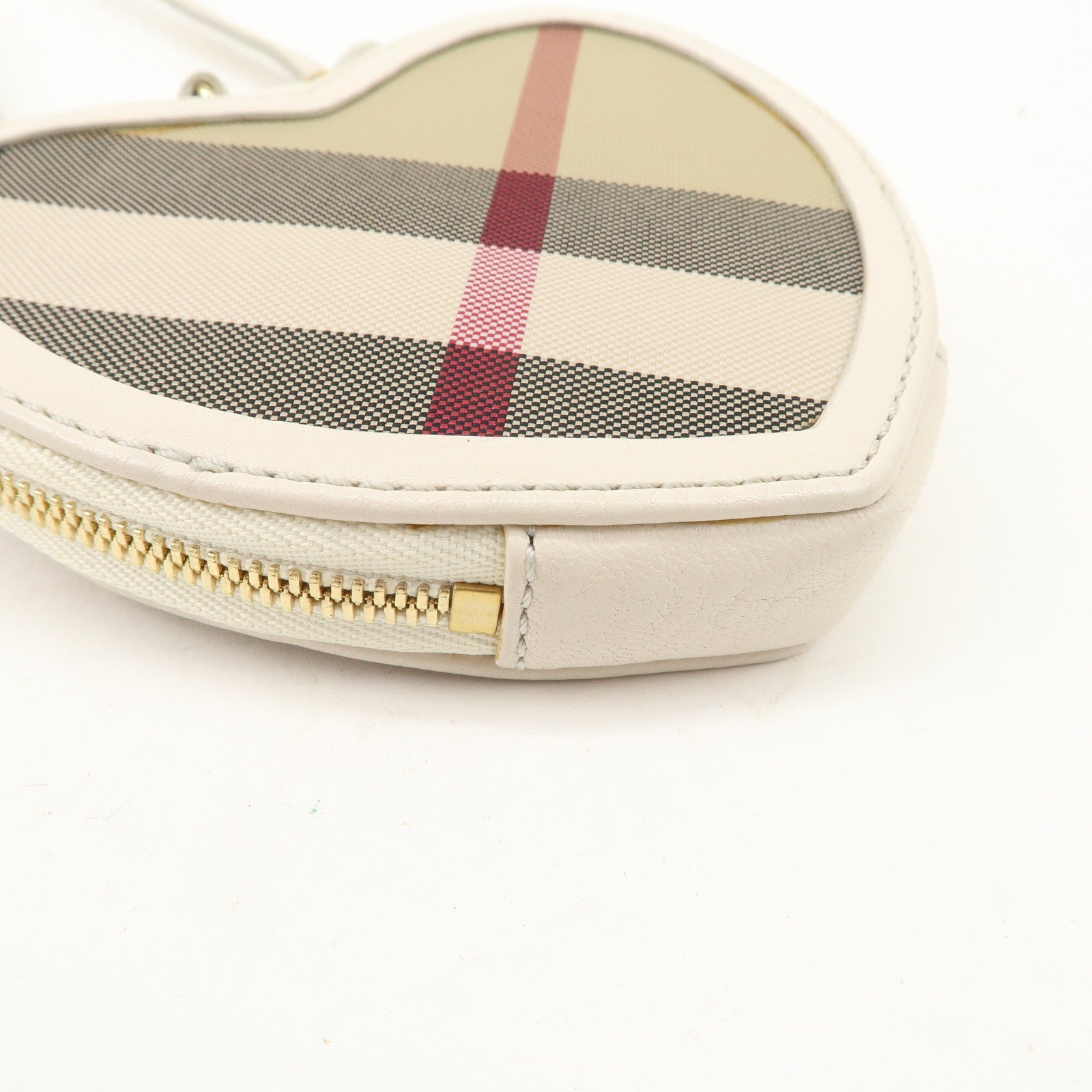 BURBERRY Canvas Leather Shoulder Pouch Nova Plaid Ivory Used