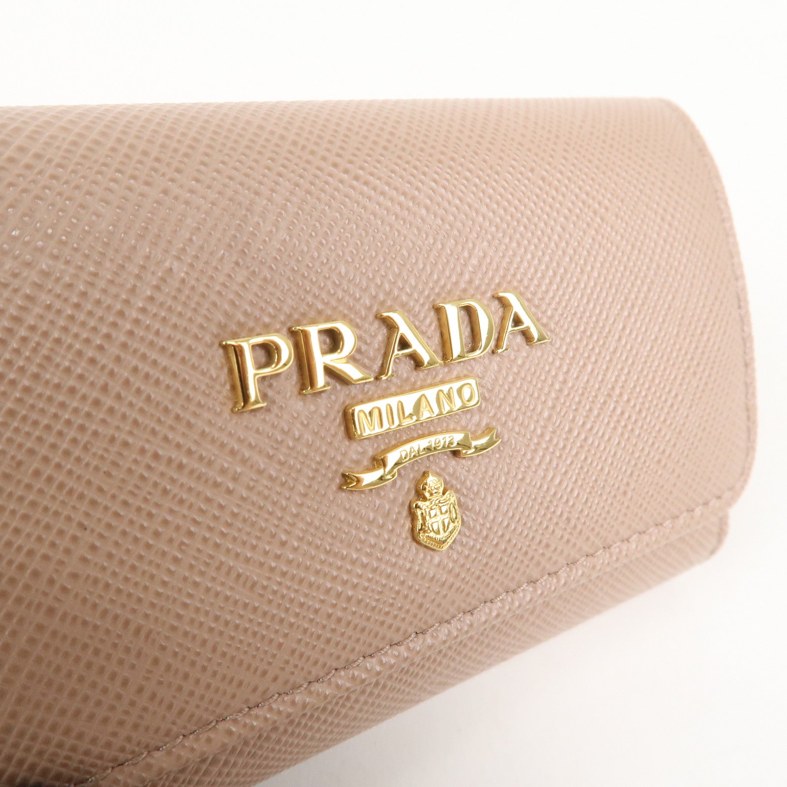 PRADA Logo Leather 4 Rings Key Case Key Holders Beige 1PG004