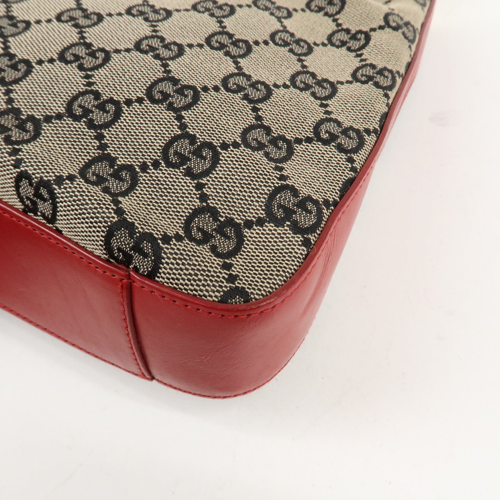 GUCCI GG Canvas Leather One-Shoulder Bag Beige Navy Red 001.3812 Used
