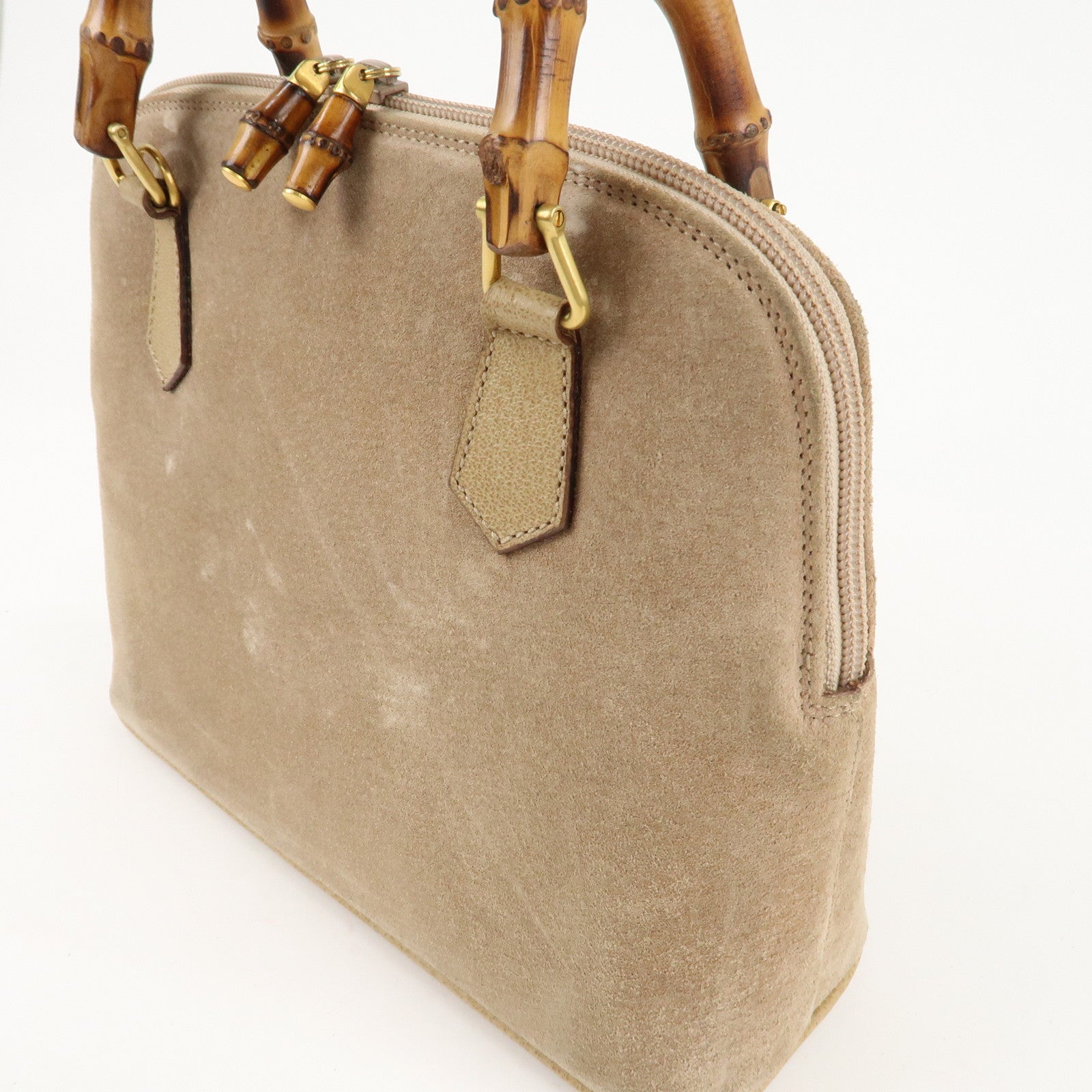 GUCCI Bamboo Suede Leather 2WAY Bag 000.2214.0290 Beige