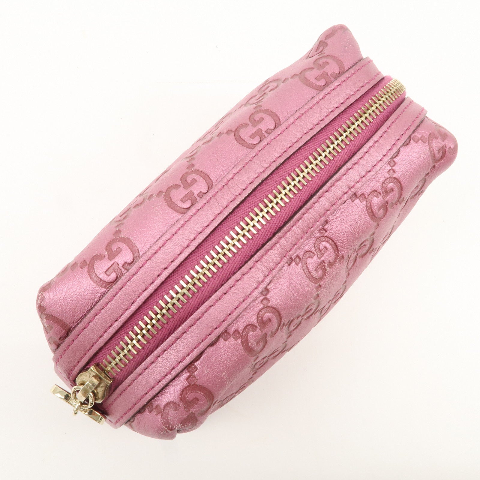 GUCCI Guccissima Leather Cosmetic Pouch Purse Metallic Pink 153228