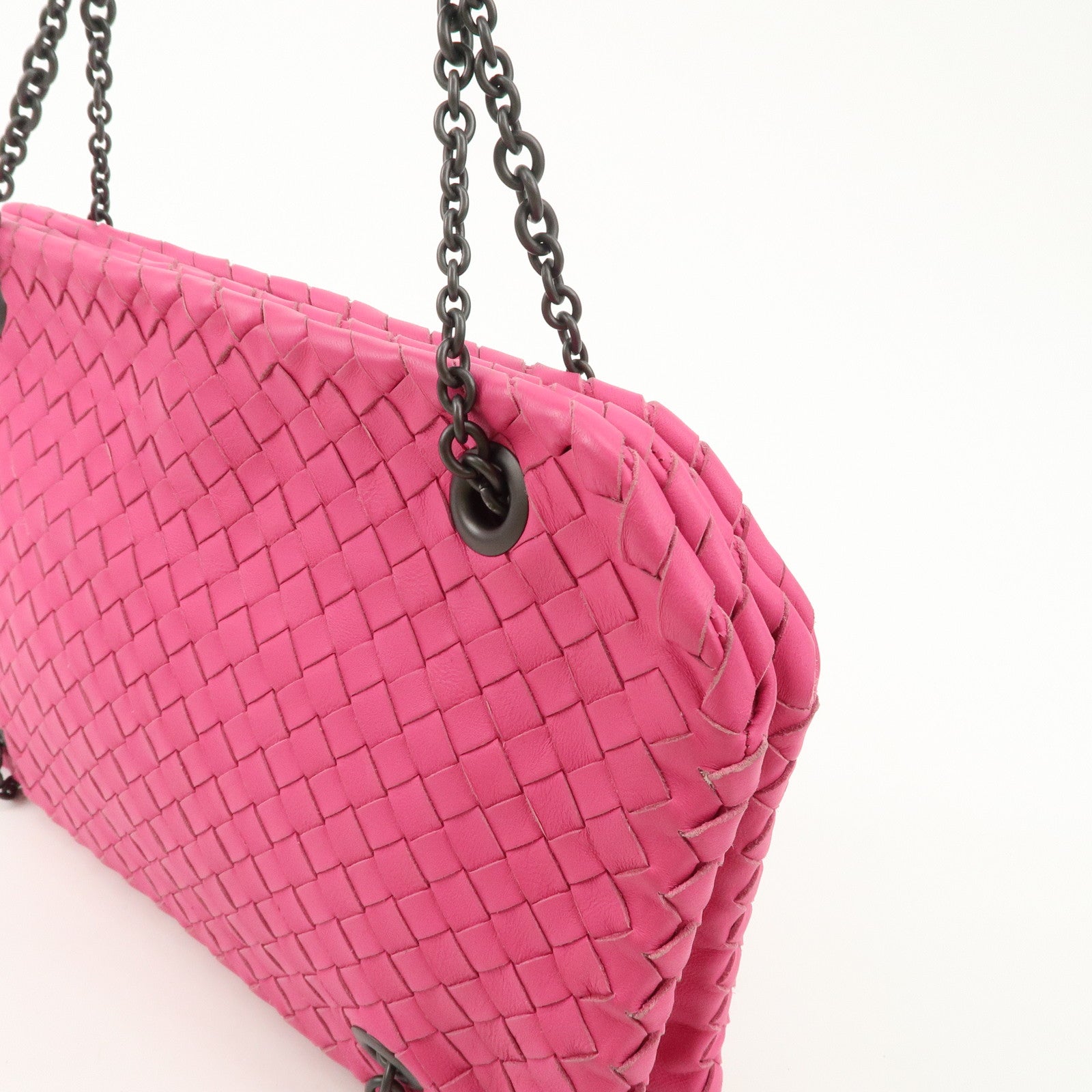 BOTTEGA VENETA Intrecciato Leather Chain Shoulder Bag Pink Used