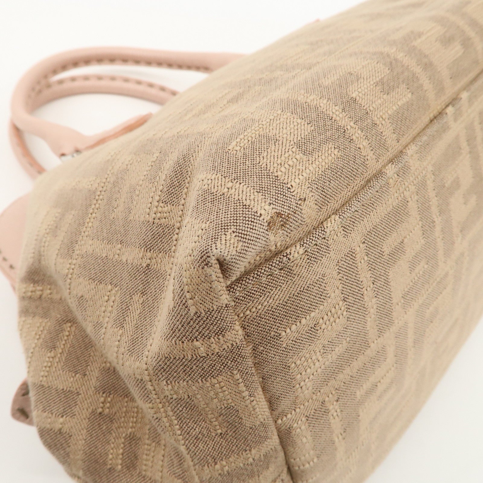 FENDI Zucca Selleria Canvas Leather Hand Bag Beige Pink 8BN123 Used