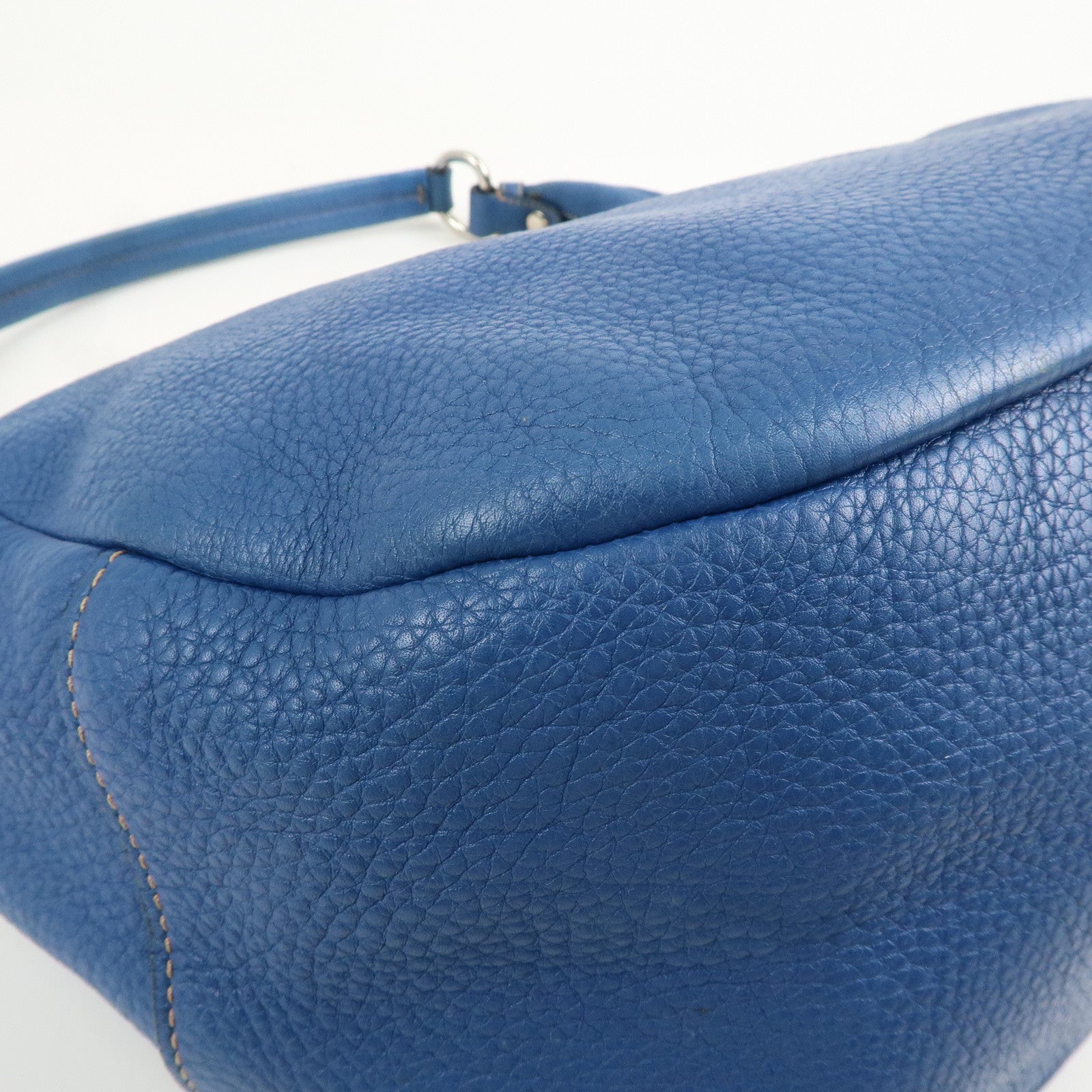 PRADA Logo Leather Shoulder Bag Blue Silver HDW