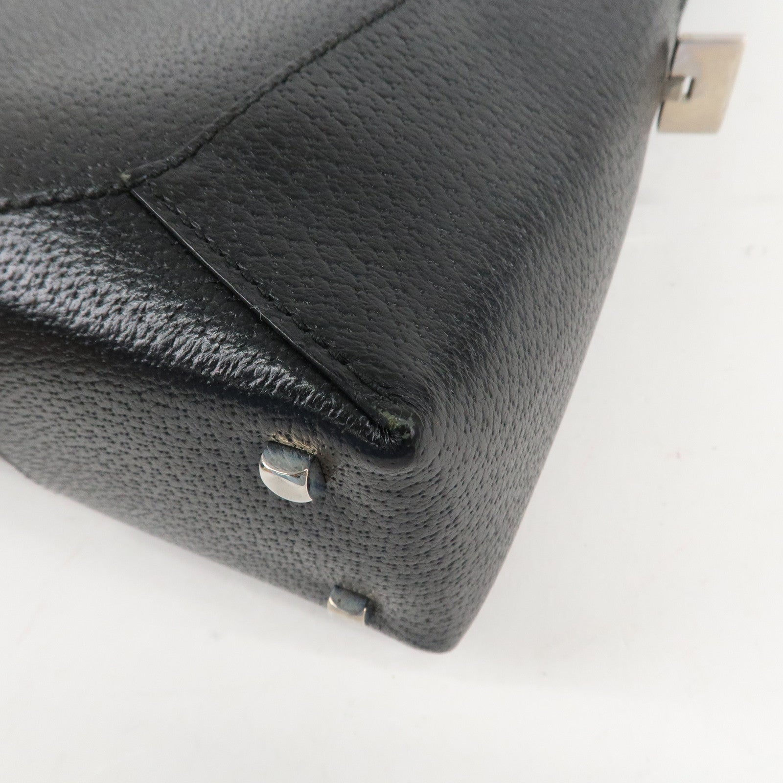 Ferragamo Leather Shoulder bag Hand Bag Black Silver HDW Used