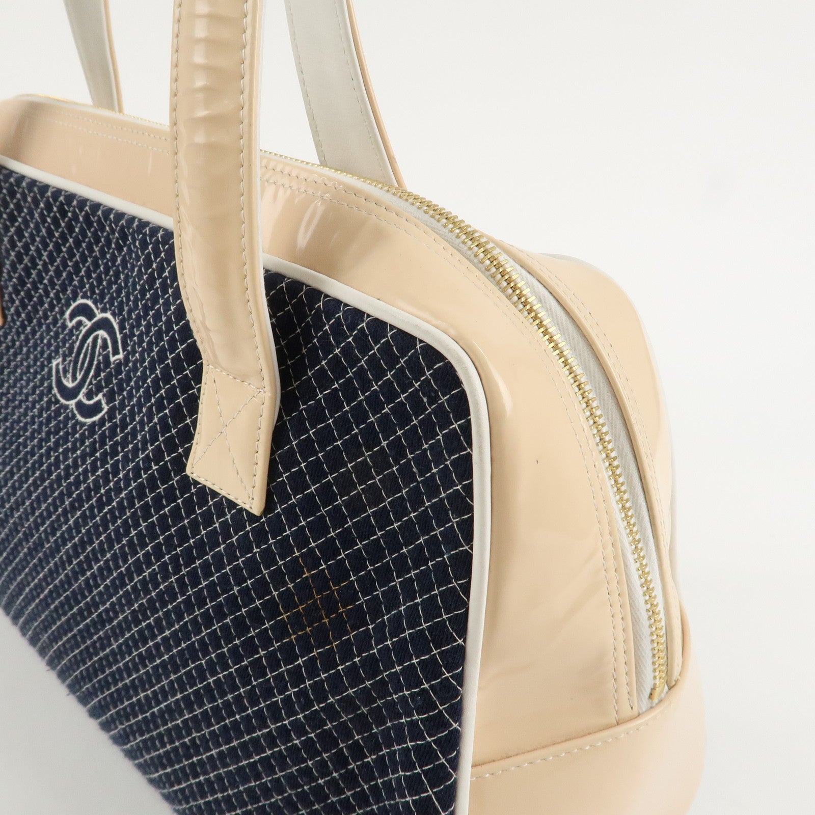 CHANEL COCO Mark Matelasse Canvas Patent Leather Tote Bag Used