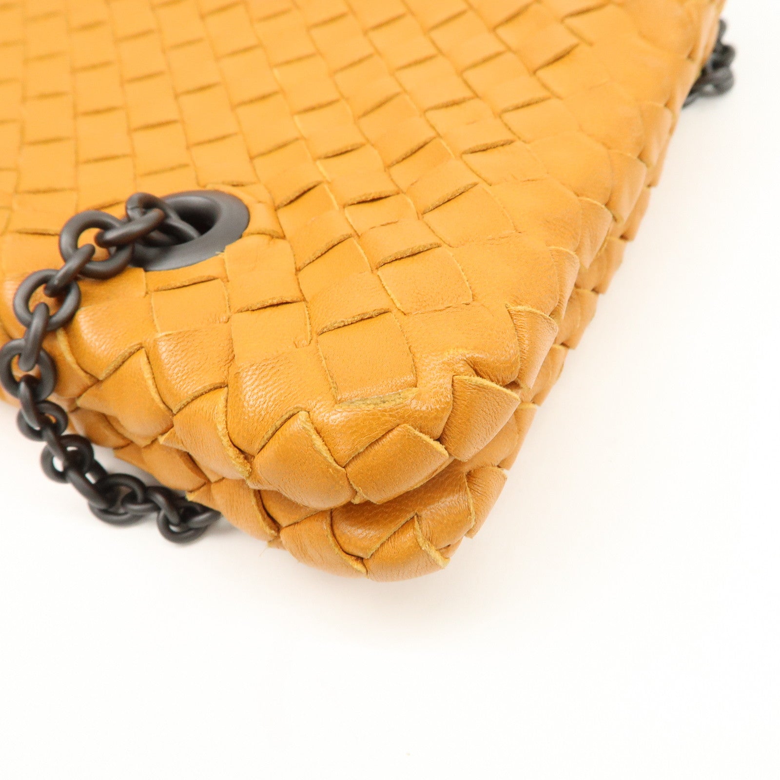 Bottega Veneta Intrecciato Leather Chain Shoulder Bag Orange Used