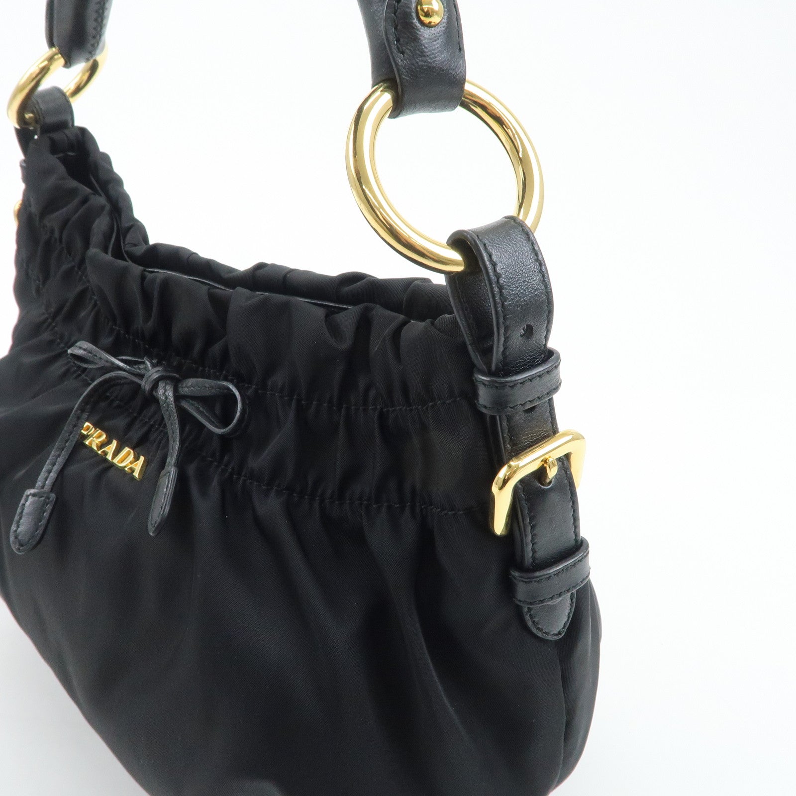 PRADA Nylon Leather Shoulder Bag Black