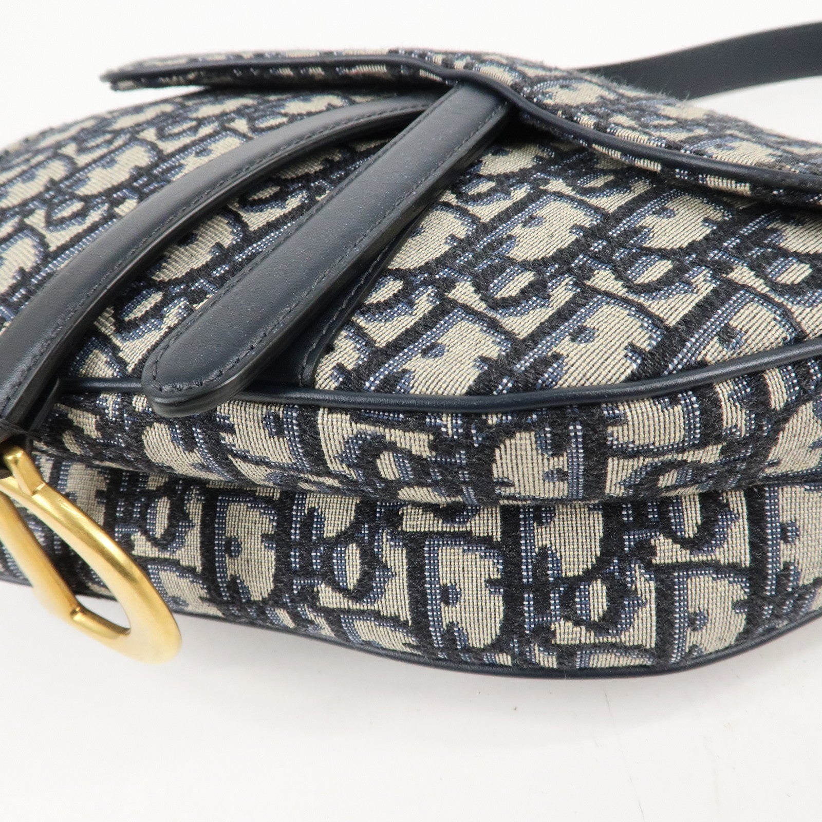 Christian Dior Oblique Jacquard Leather Saddle Mini Hand Bag Navy