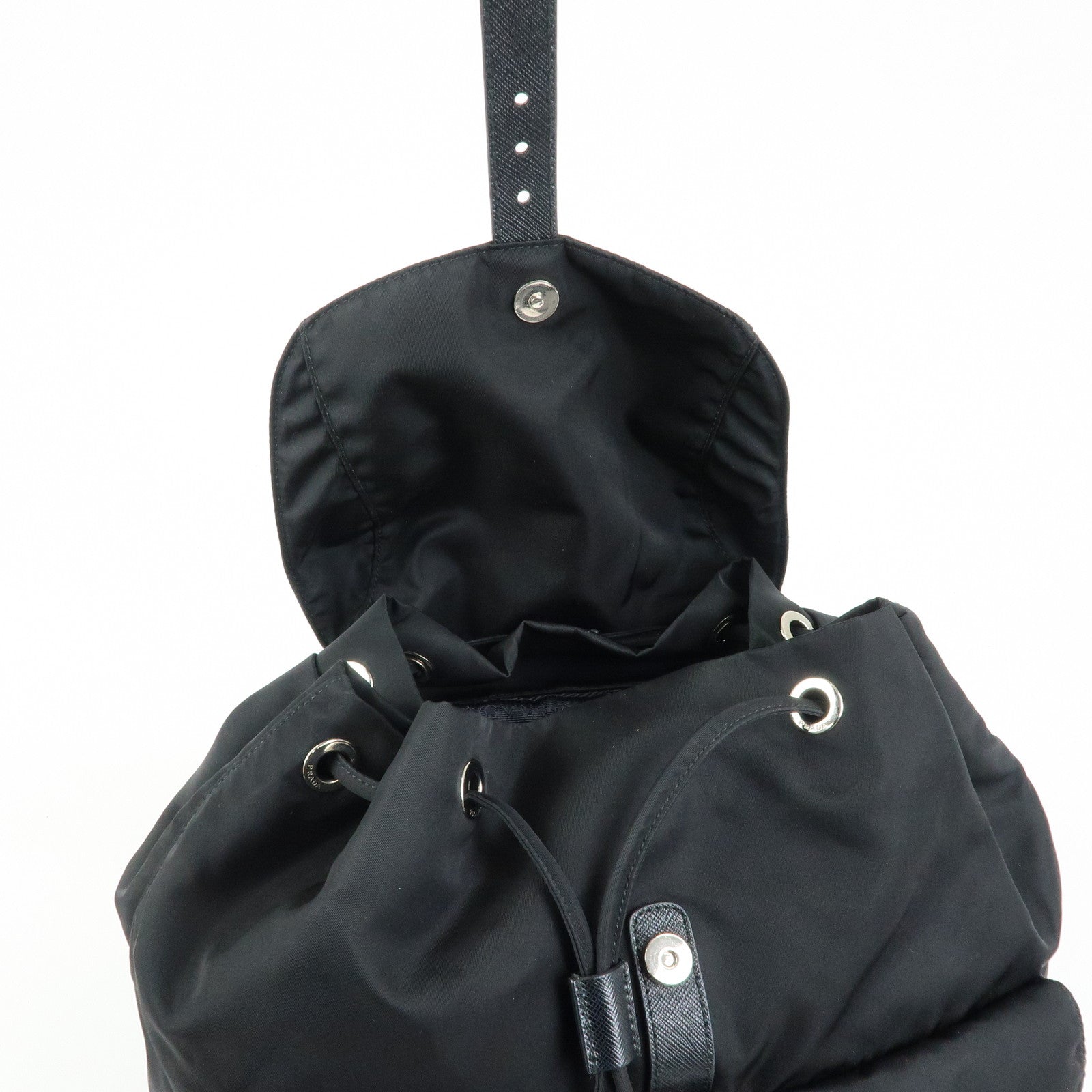 PRADA Triangle Logo Nylon Saffiano leather Backpack Rucksuck Black