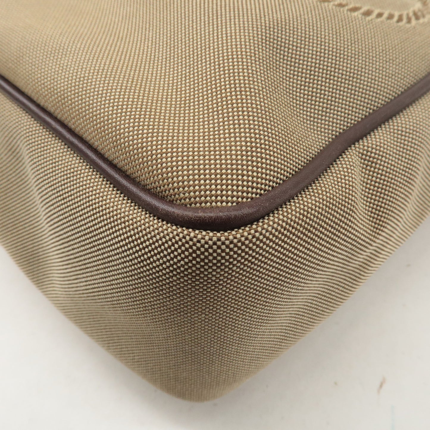 PRADA Logo Jacquard Leather Shoulder Bag Beige Brown VA0643