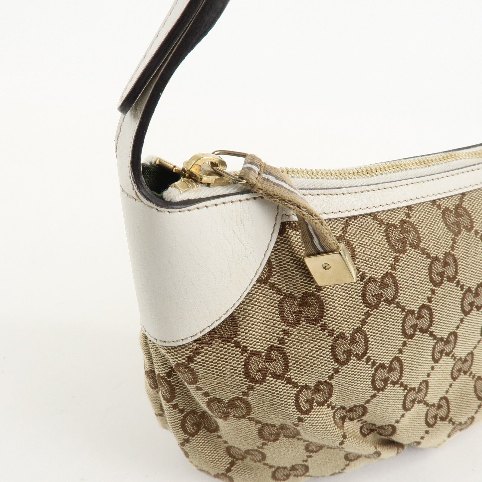 GUCCI GG Canvas Leather Shoulder Bag Hand Bag Beige White 224093 Used