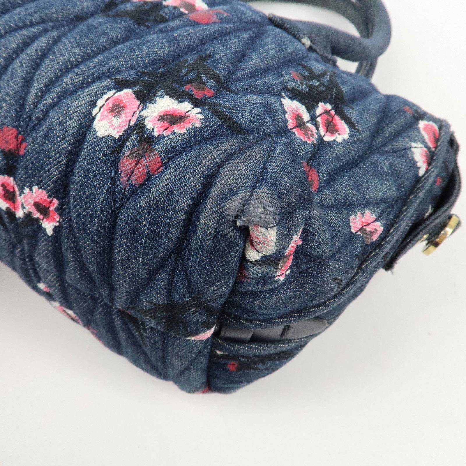 MIU MIU Matelasse Denim Leather 2Way Bag Hand Bag Flower 5BB020