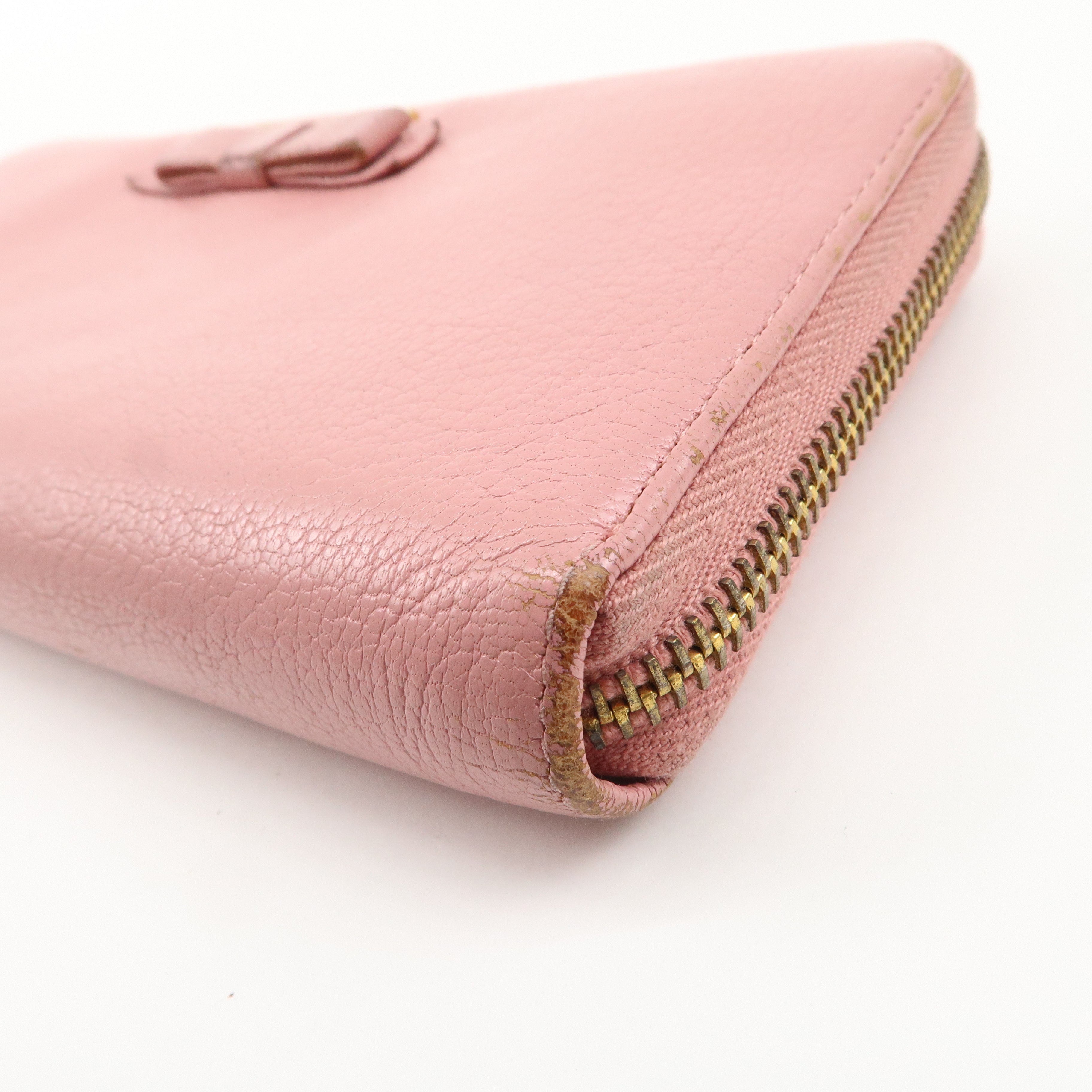 MIU MIU Set of 2 Leather Long Zippy Bi-fold Wallet Pink Used