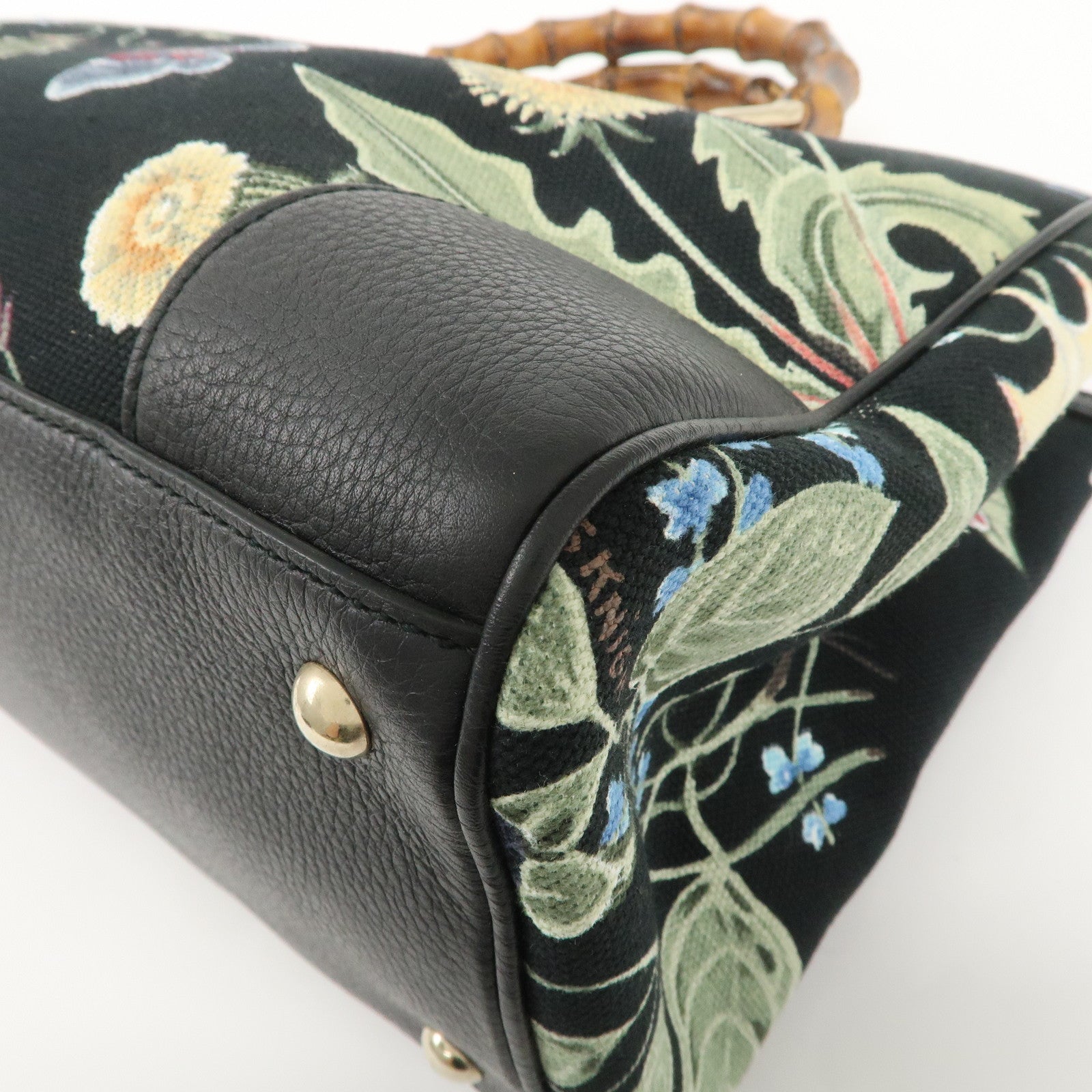 GUCCI Bamboo Leather Canvas 2Way Flora Print Chris Knight 323660 Used