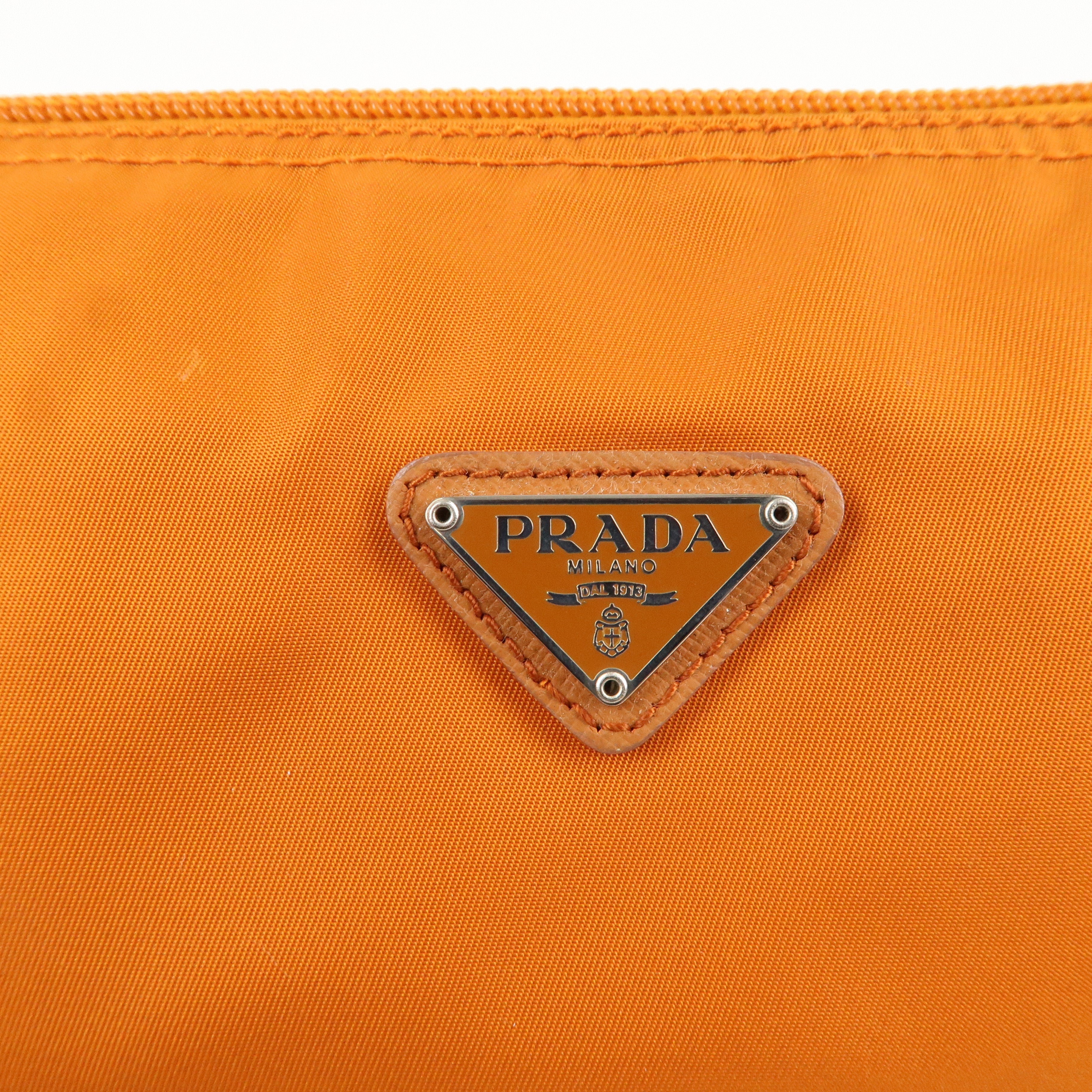 PRADA Nylon Leather Pouch Cosmetic Pouch Orange 1N0012