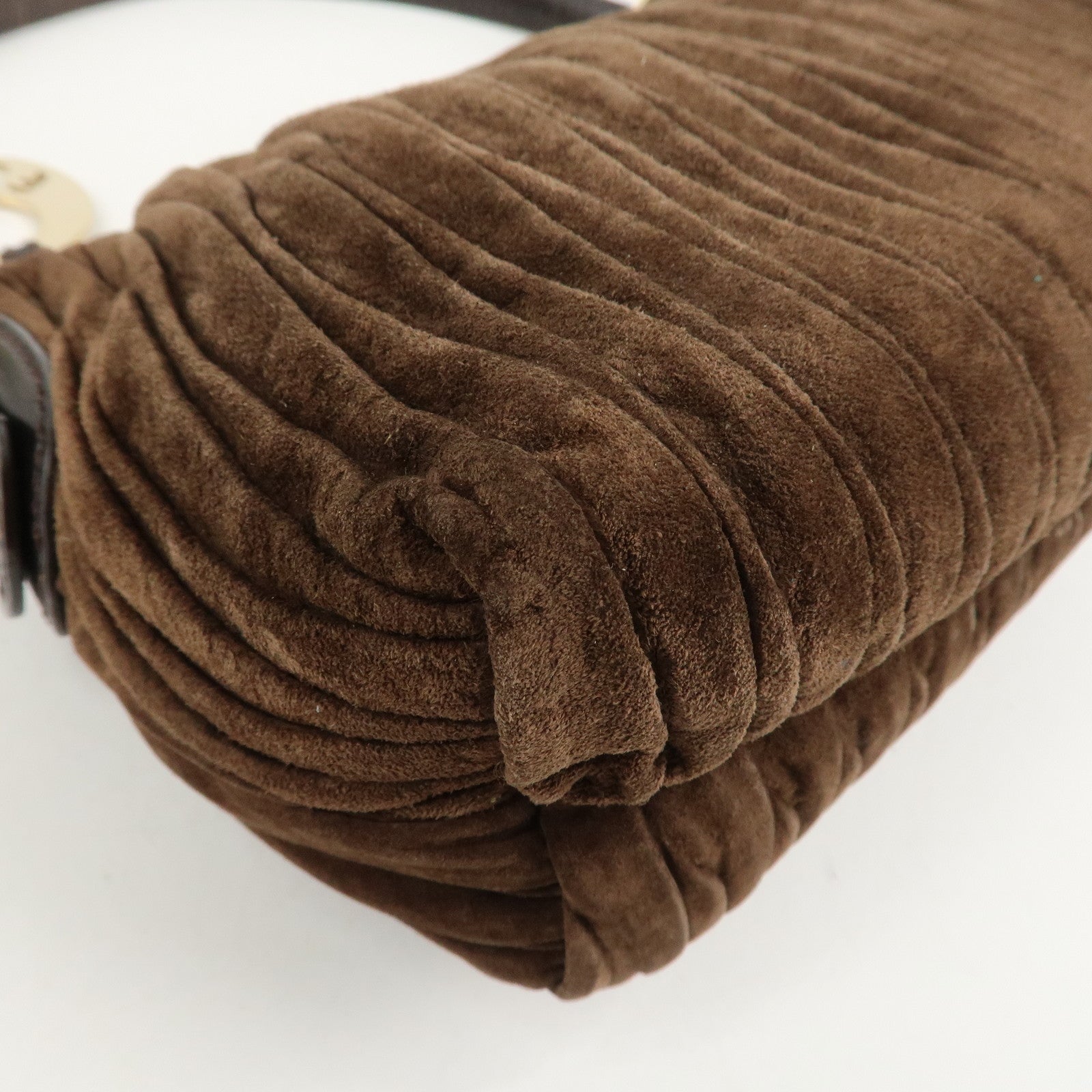 FENDI Suede Leather Gathered Shoulder Bag Dark Brown 8BR454 Used