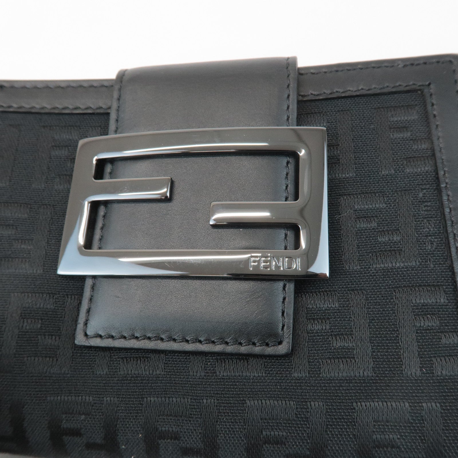 FENDI Zucchino Canvas Leather Double Hook Wallet Black 8M0035 Used