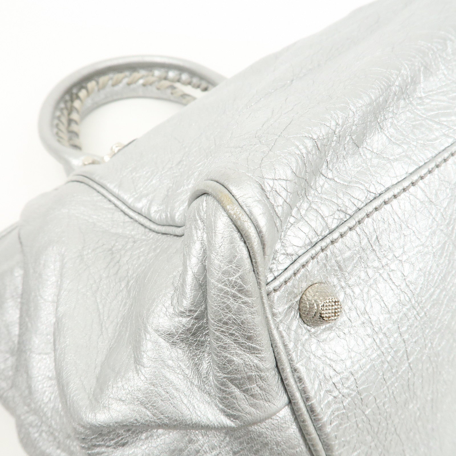 BALENCIAGA Giant Sunday Leather Hand Bag Silver 309537